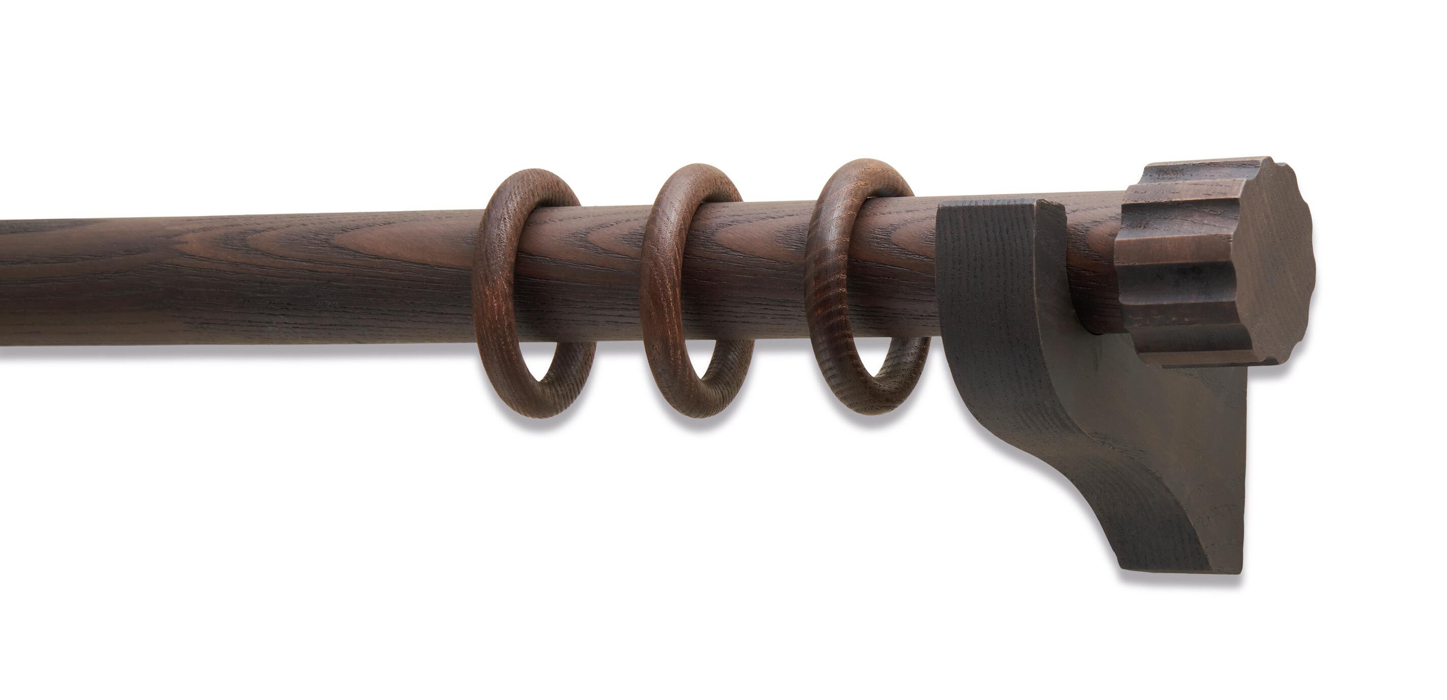 Distressed Wood Drapery Hardware Set with Ribbed End Cap Finial