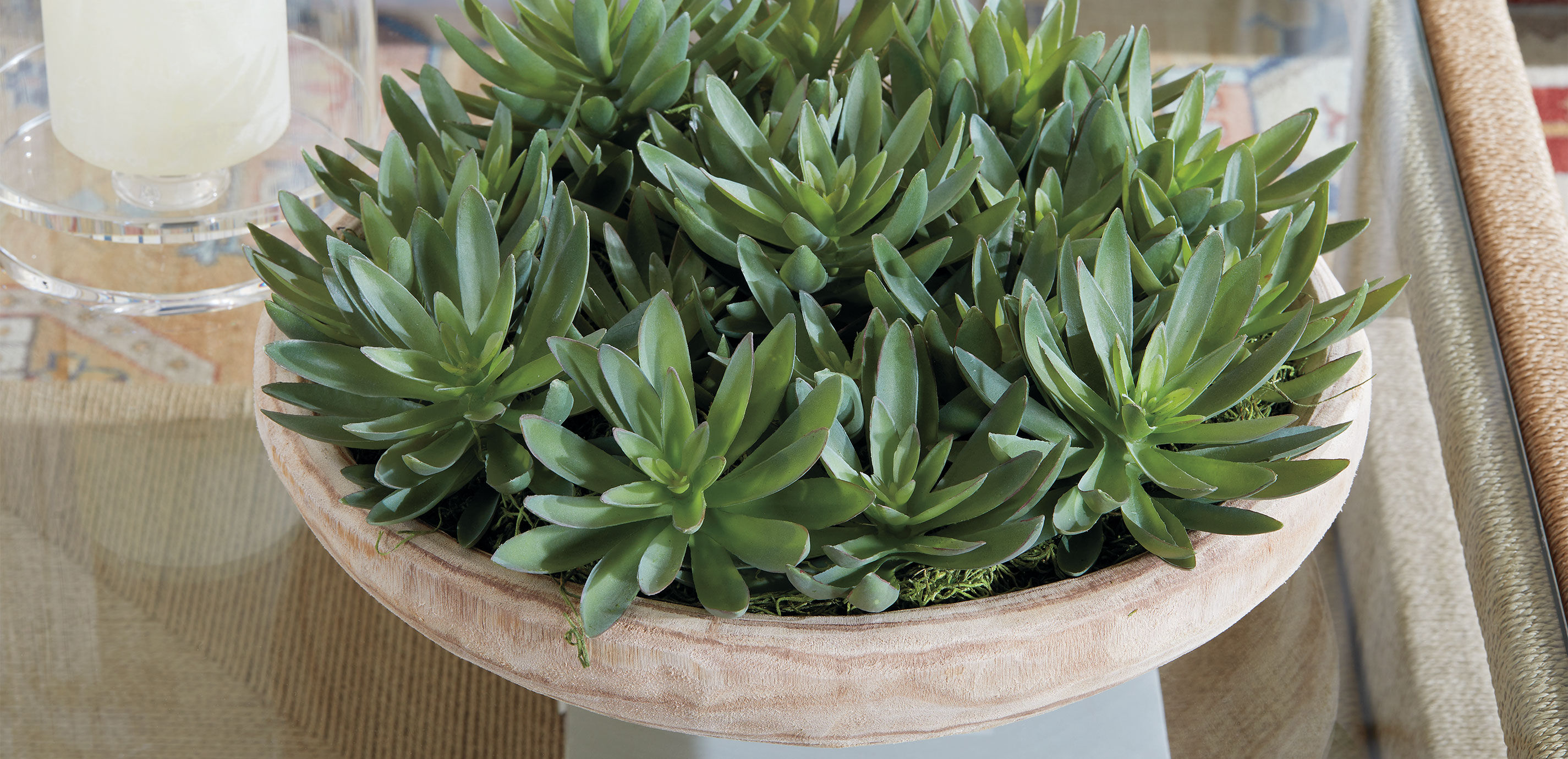 Succulent Centerpiece in natural wood bowl_5