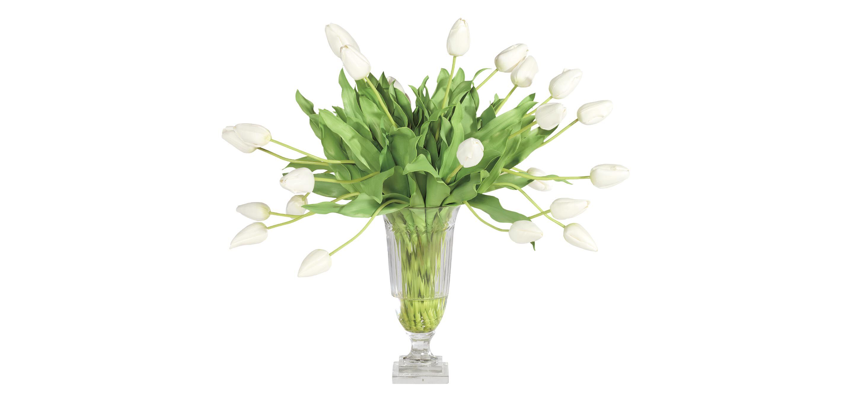 White Tulip Bouquet in Cut-Glass Vase