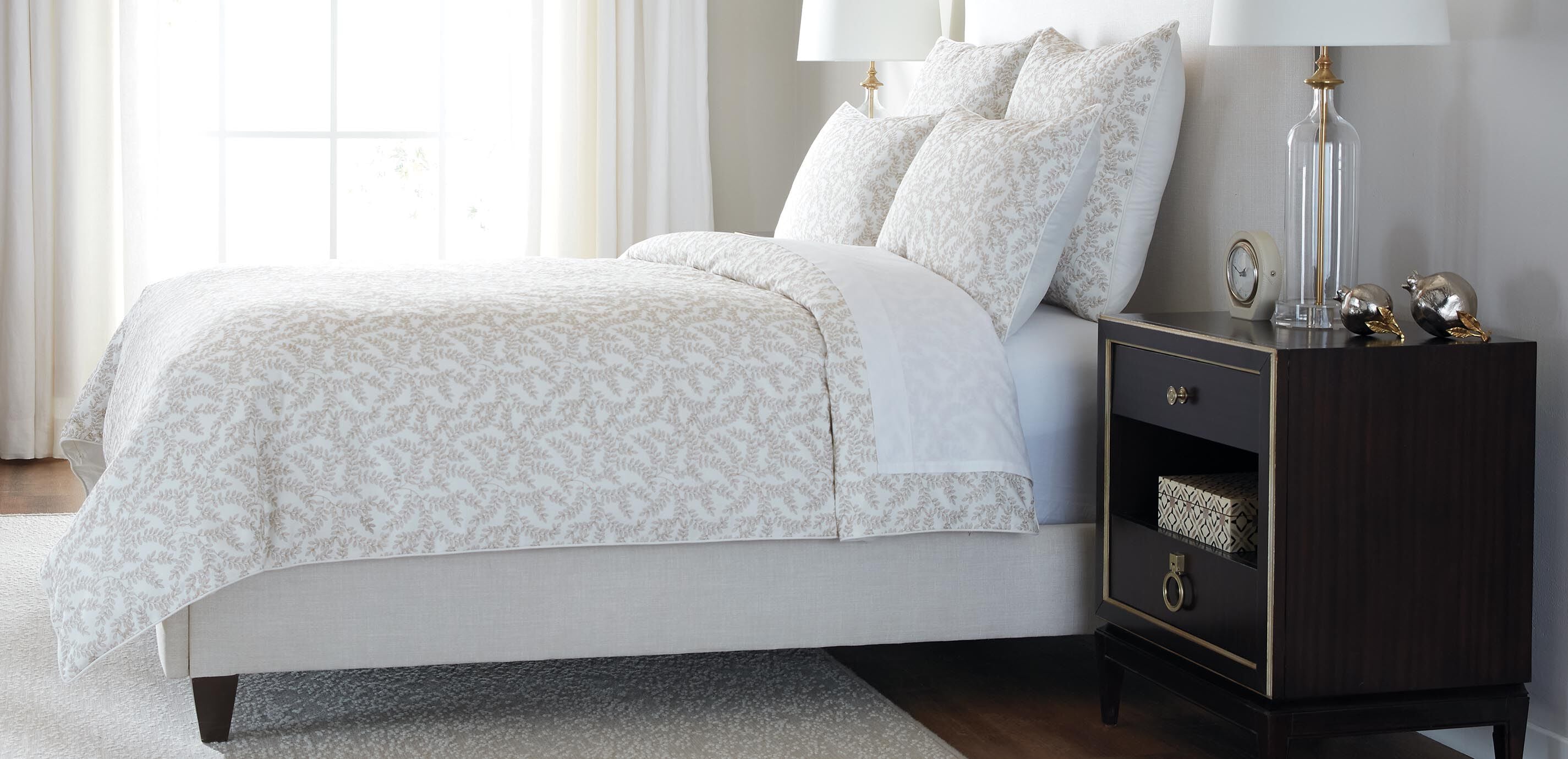 Gold Embroidered Vine Duvet Cover and Shams Set_1