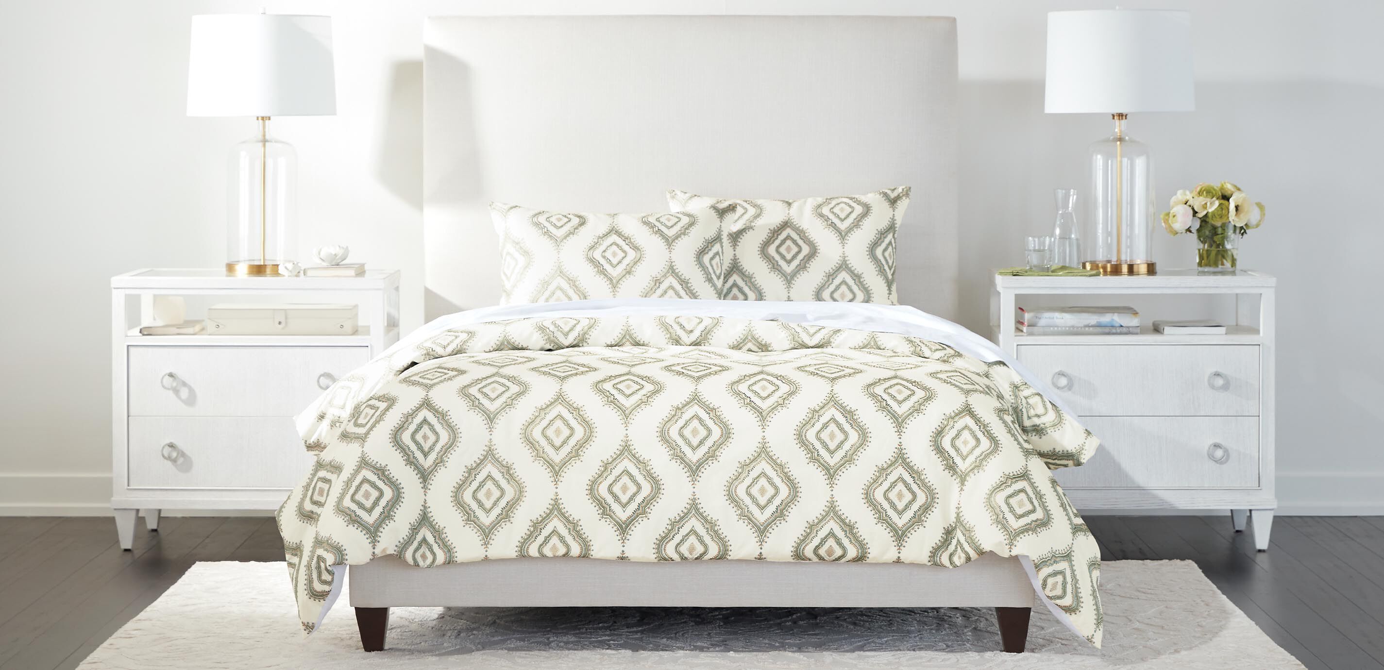 Green Embroidered Duvet Cover and Shams Set