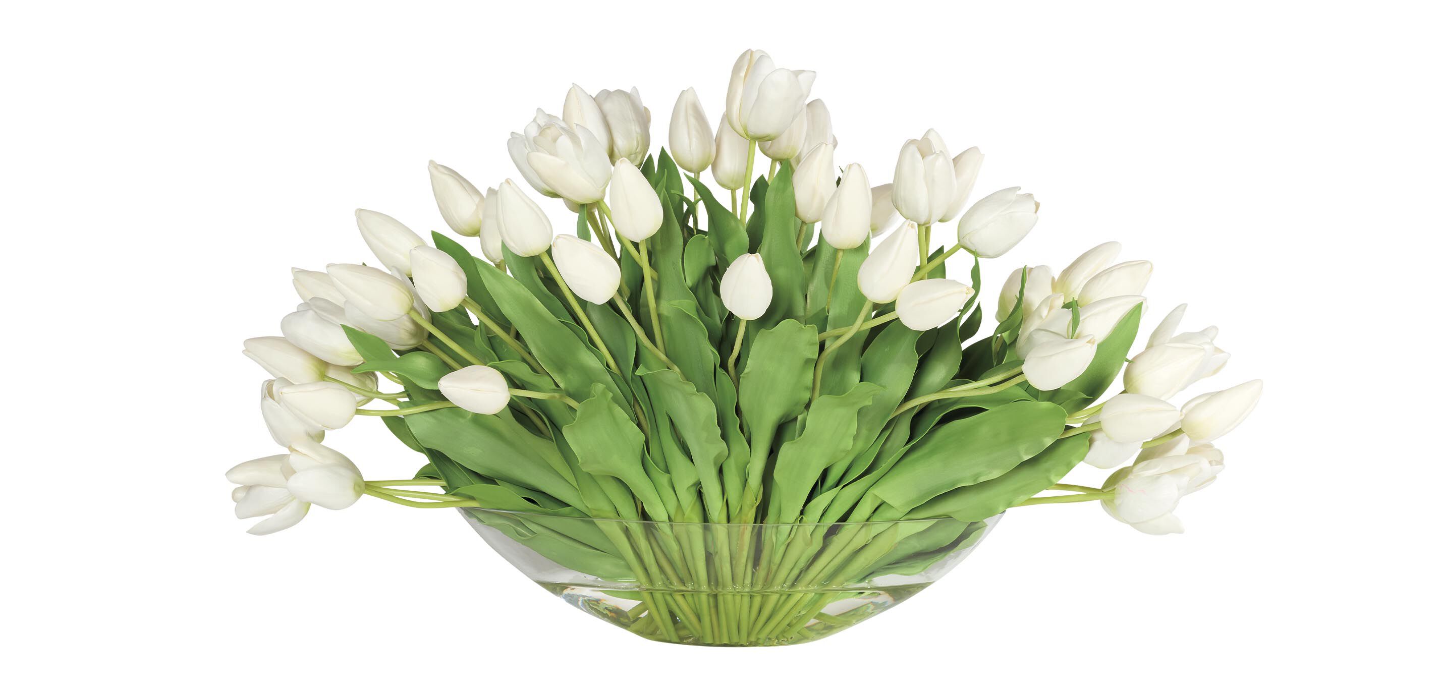 White Tulip Centerpiece in Linear Glass Vase_2