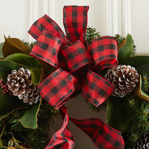 24" Holiday Wreath with Plaid Bow Product Tile Hover Image 443759   GRN