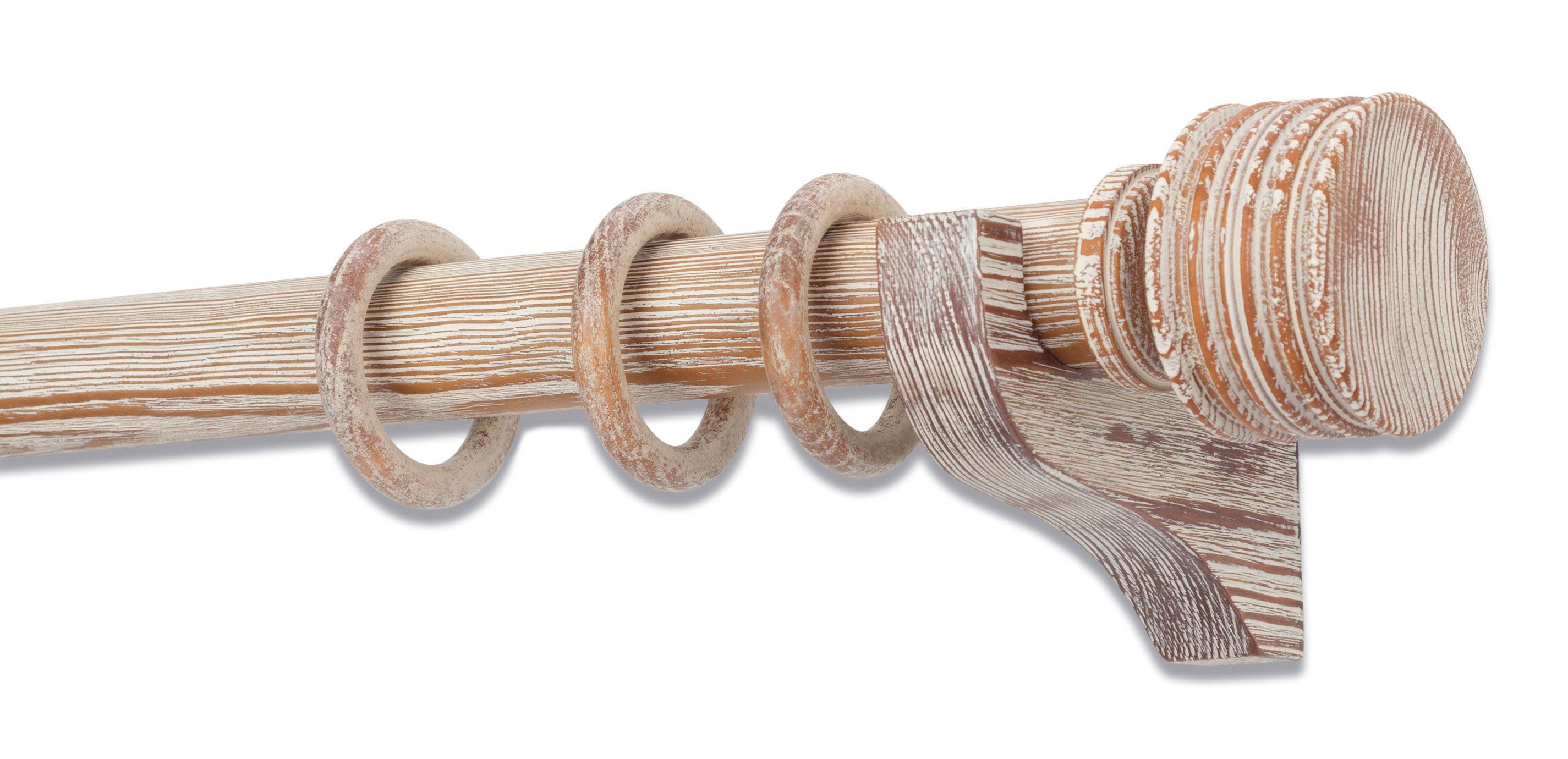 Distressed Wood Drapery Hardware Set with Stacked End Cap Finial