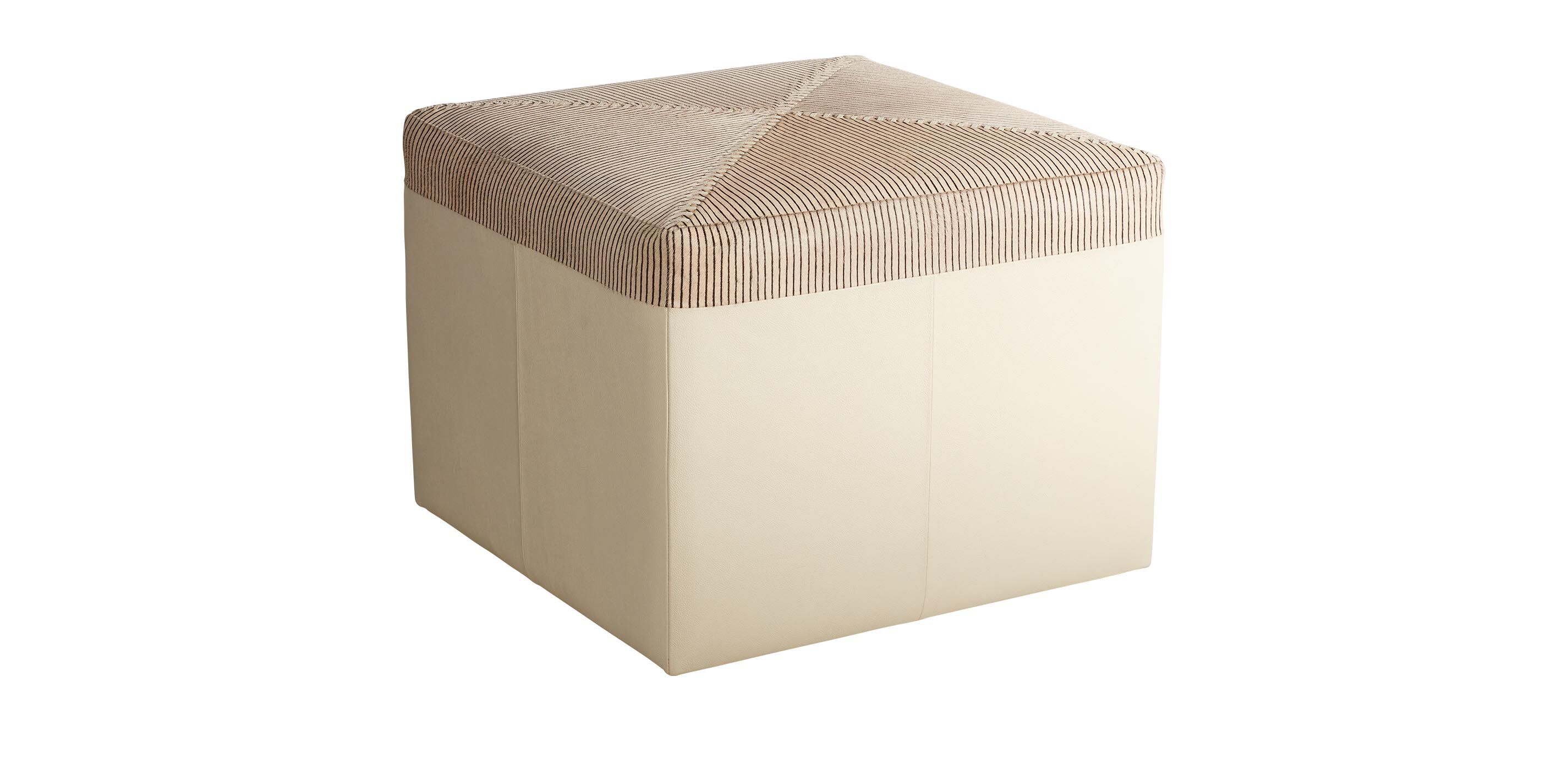 Pinstripe Hide & Leather Pouf_1