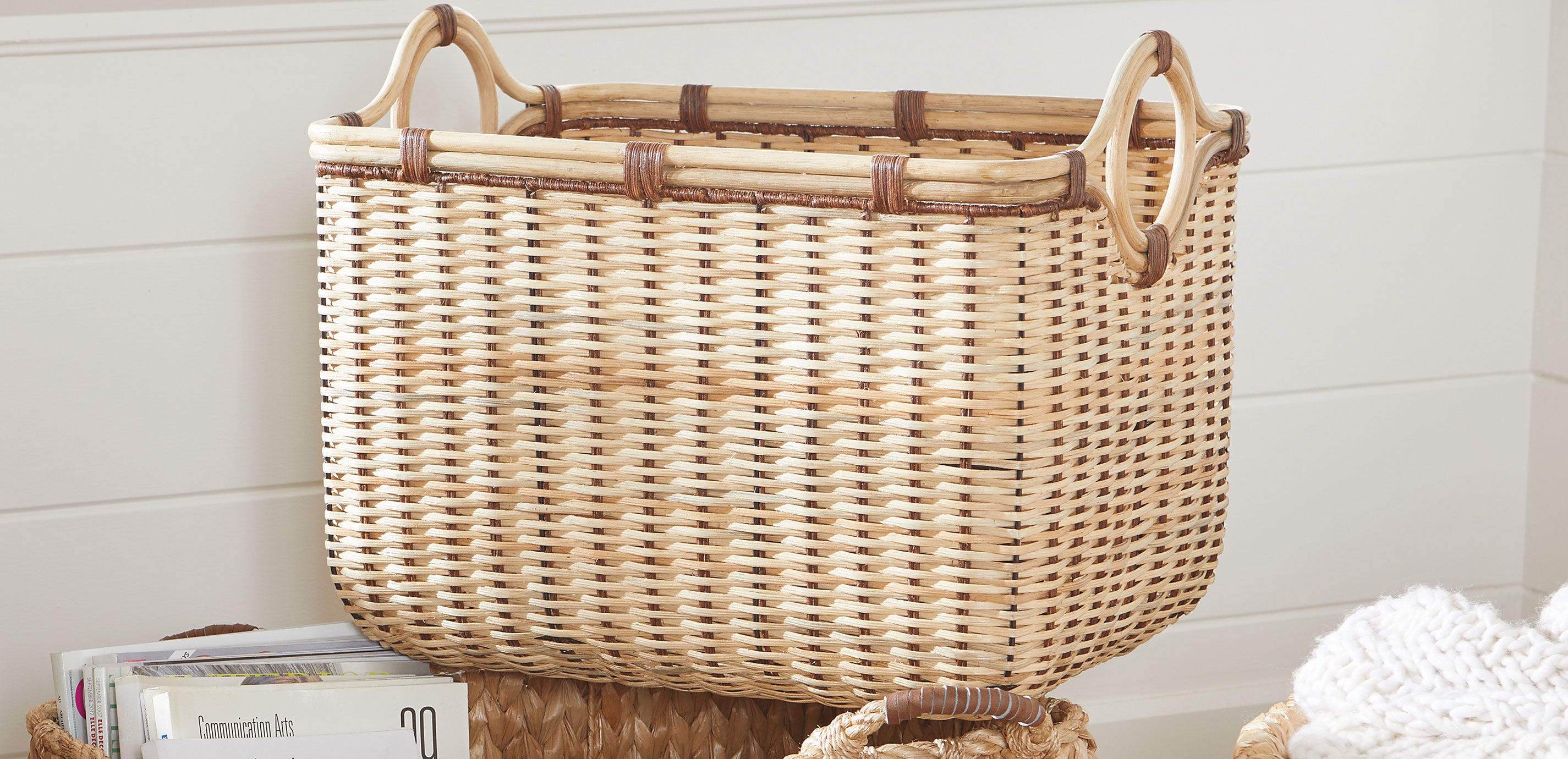 Wicker Rattan Basket with Brown Cord_5