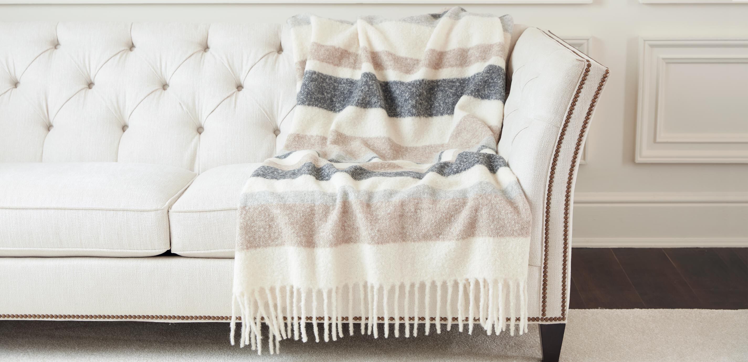 Neutral Stripe Alpaca Throw