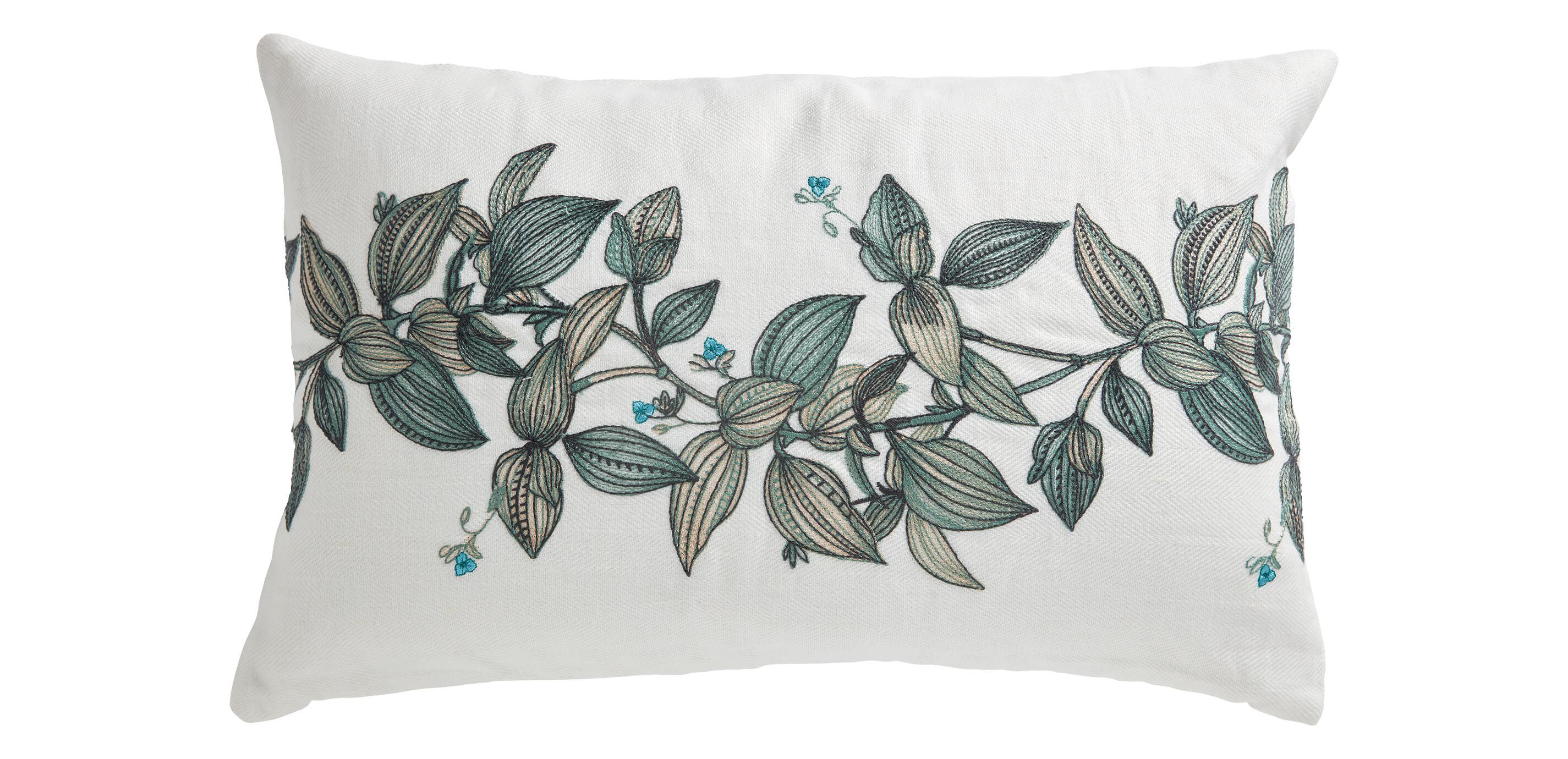 Leafy Vine Embroidered Lumbar Pillow_1