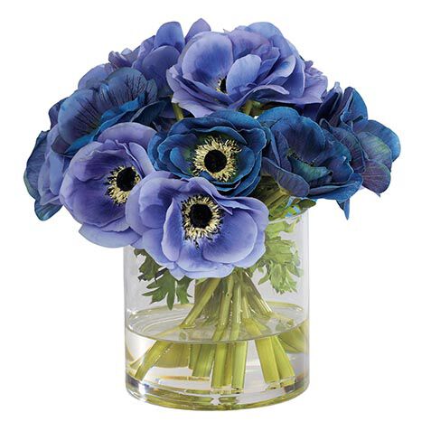Deep Blue Anemone Bouquet in Cylinder Vase image