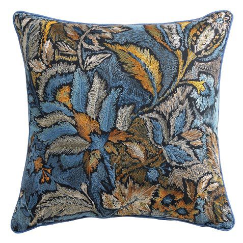 Blue Botanical Embroidered Pillow image