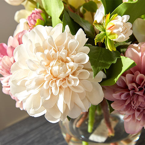 Dusty Lavender Dahlia Arrangement in Glass Vase Product Tile Hover Image 443775   PNK