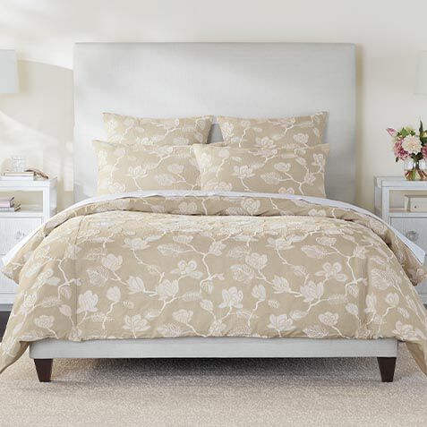 Linen-Blend Floral Embroidered Duvet Cover and Shams Set, Natural image