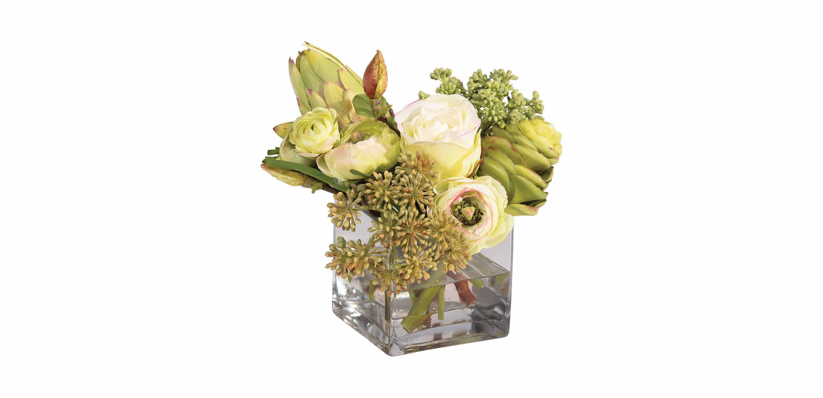 Small Tropical Florals in Glass Cube