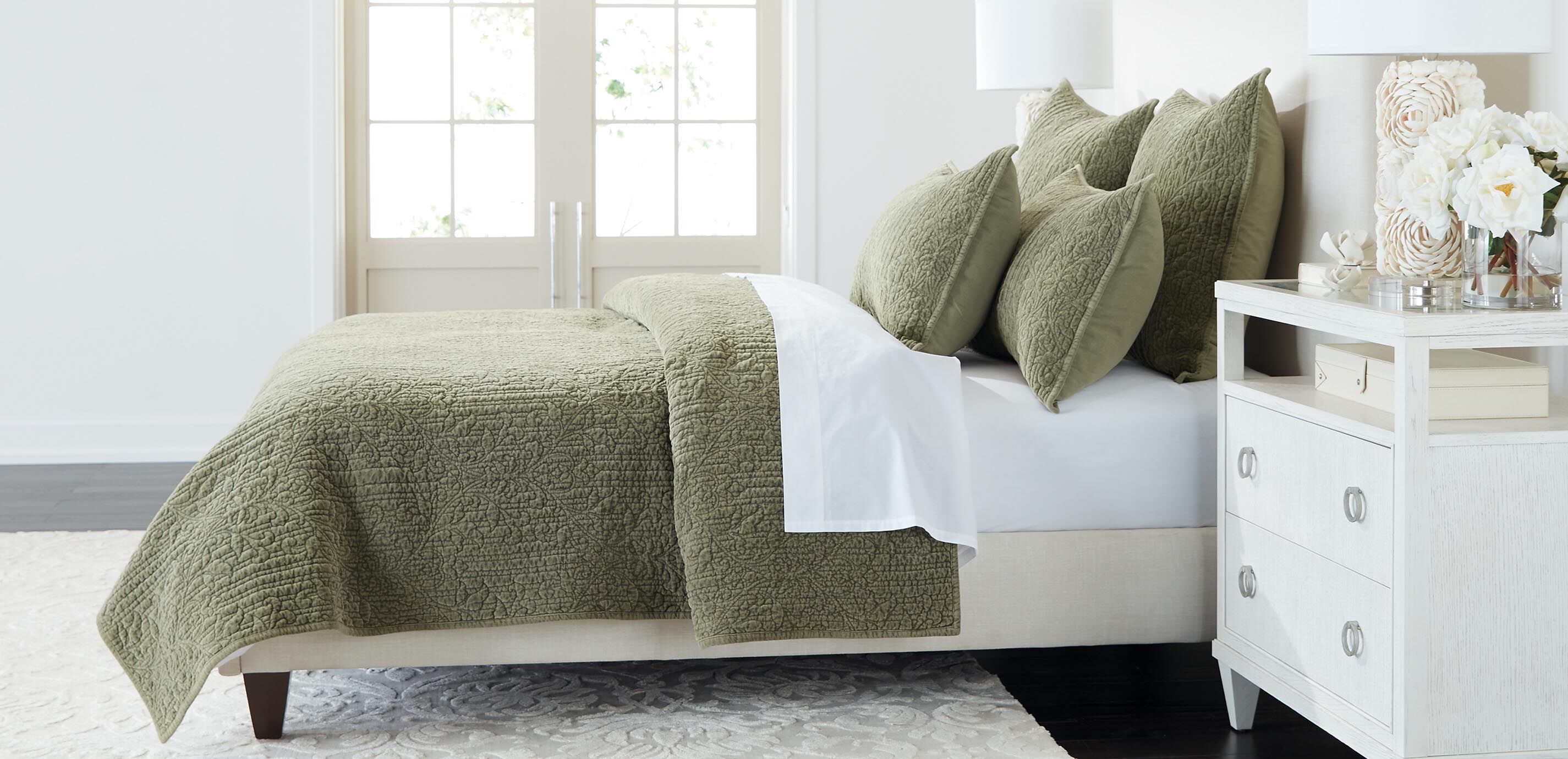 Garment-Dyed Velvet Quilted Coverlet and Shams Set, Sage_1