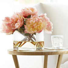 Peach Peonies in Rectangular Glass Vase Product Tile Hover Image 442222