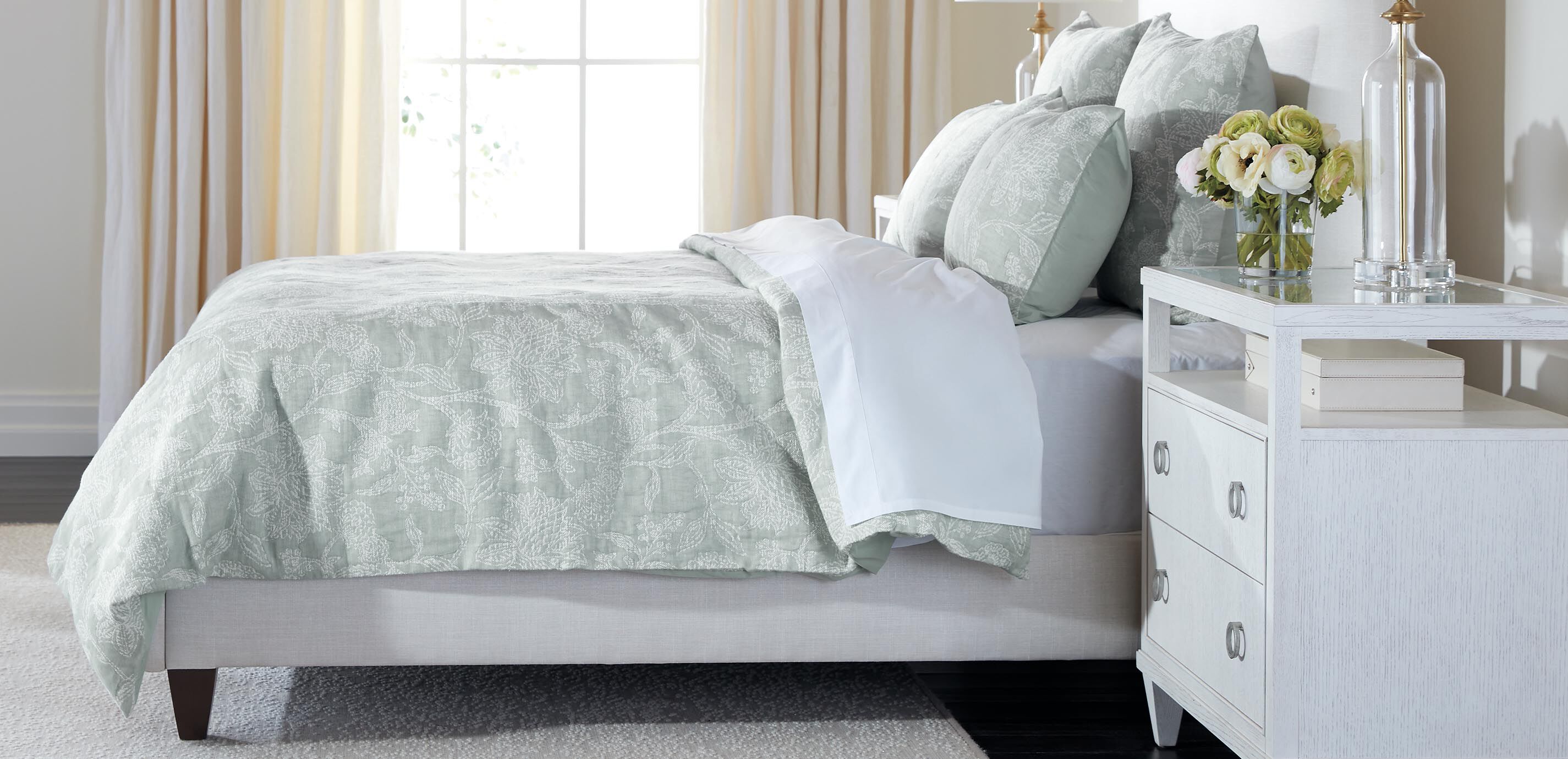 Floral Jacquard Duvet Cover and Shams Set, Aqua_1