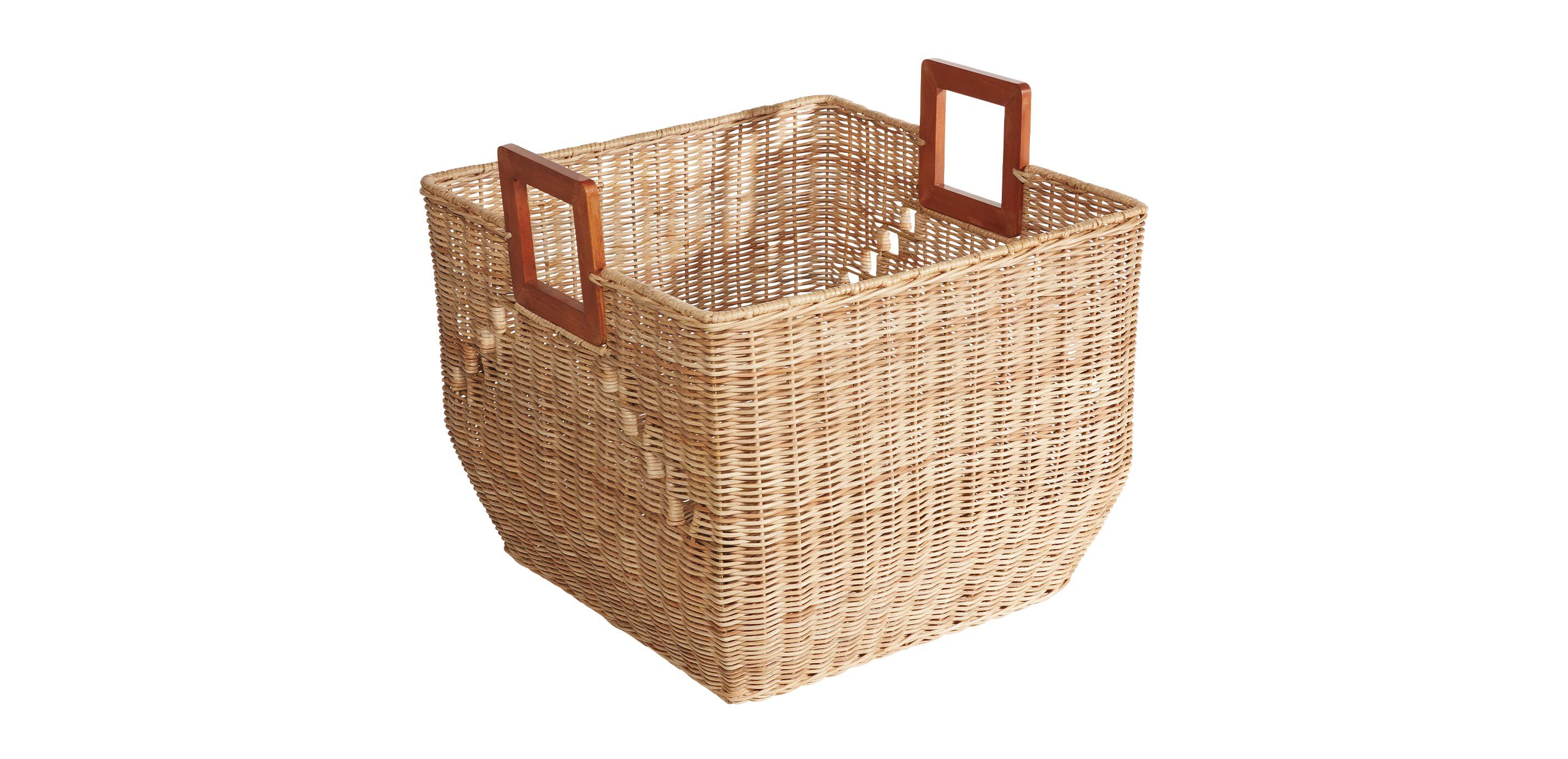 Square Wicker Basket with Wood Handle_1