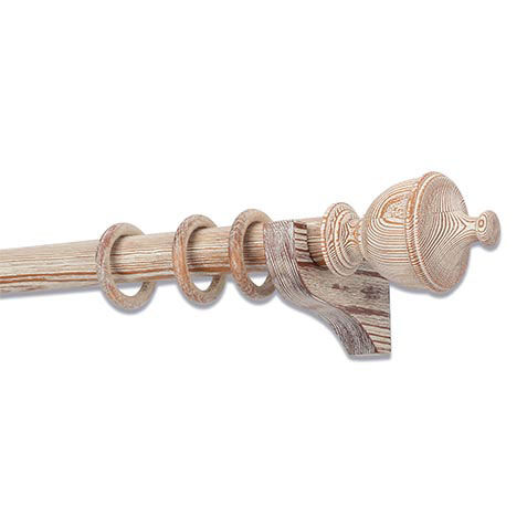 Distressed Wood Drapery Hardware Set with Urn Finial image