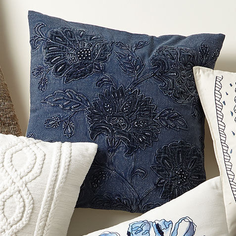 Overdyed Blue Floral Pillow Product Tile Hover Image 065691   BLU