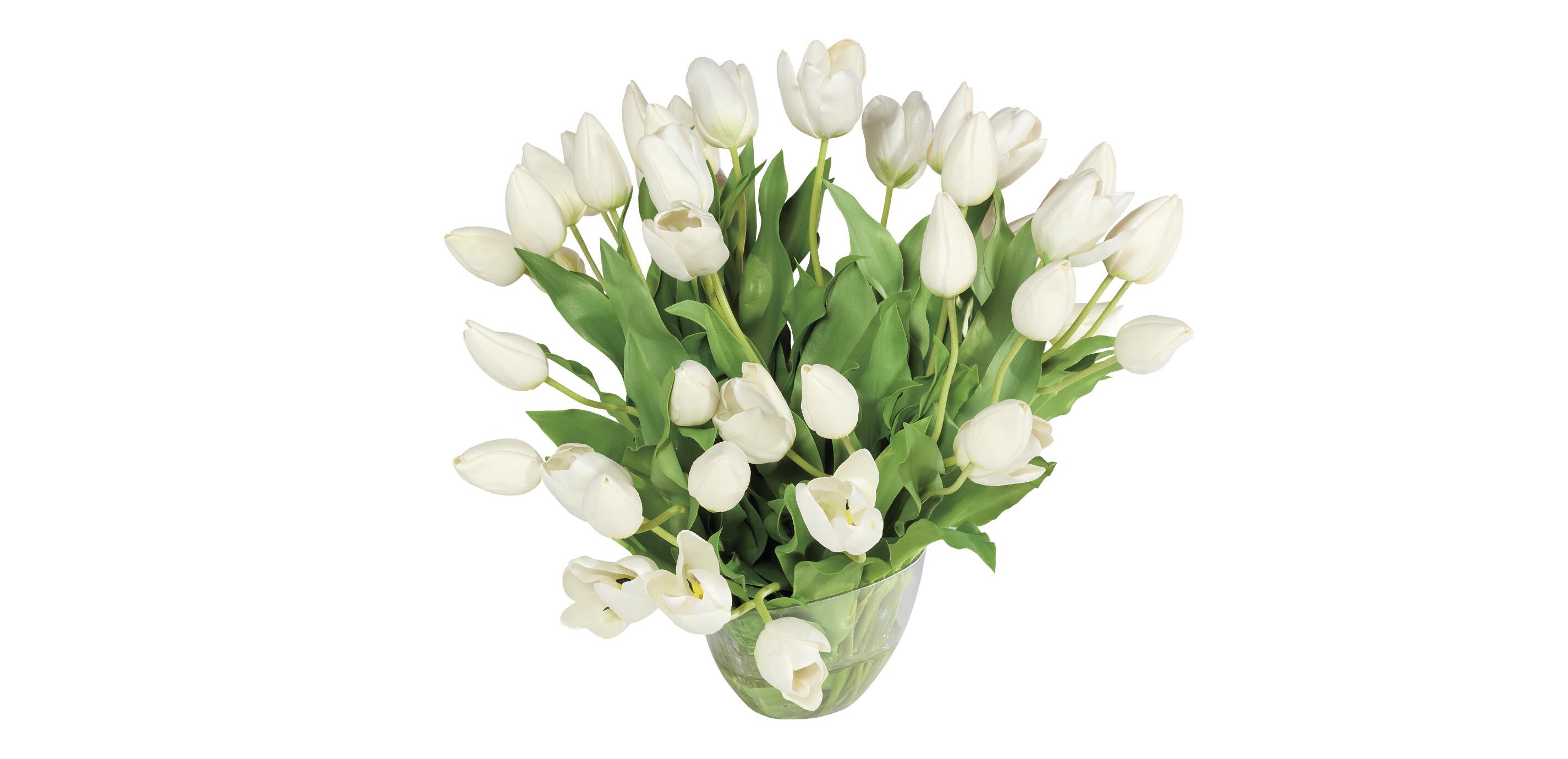 White Tulip Centerpiece in Linear Glass Vase_3