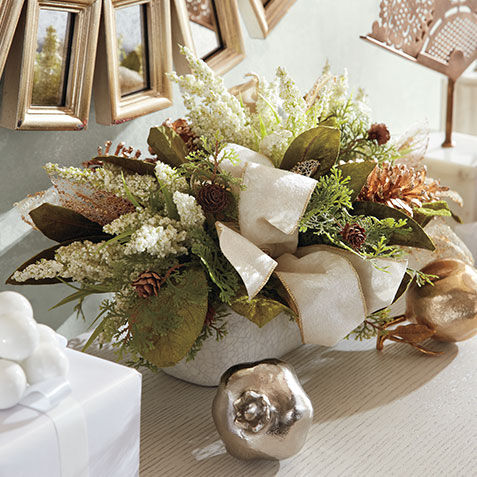Small Holiday Centerpiece in White Pot Product Tile Hover Image 443765   WHT