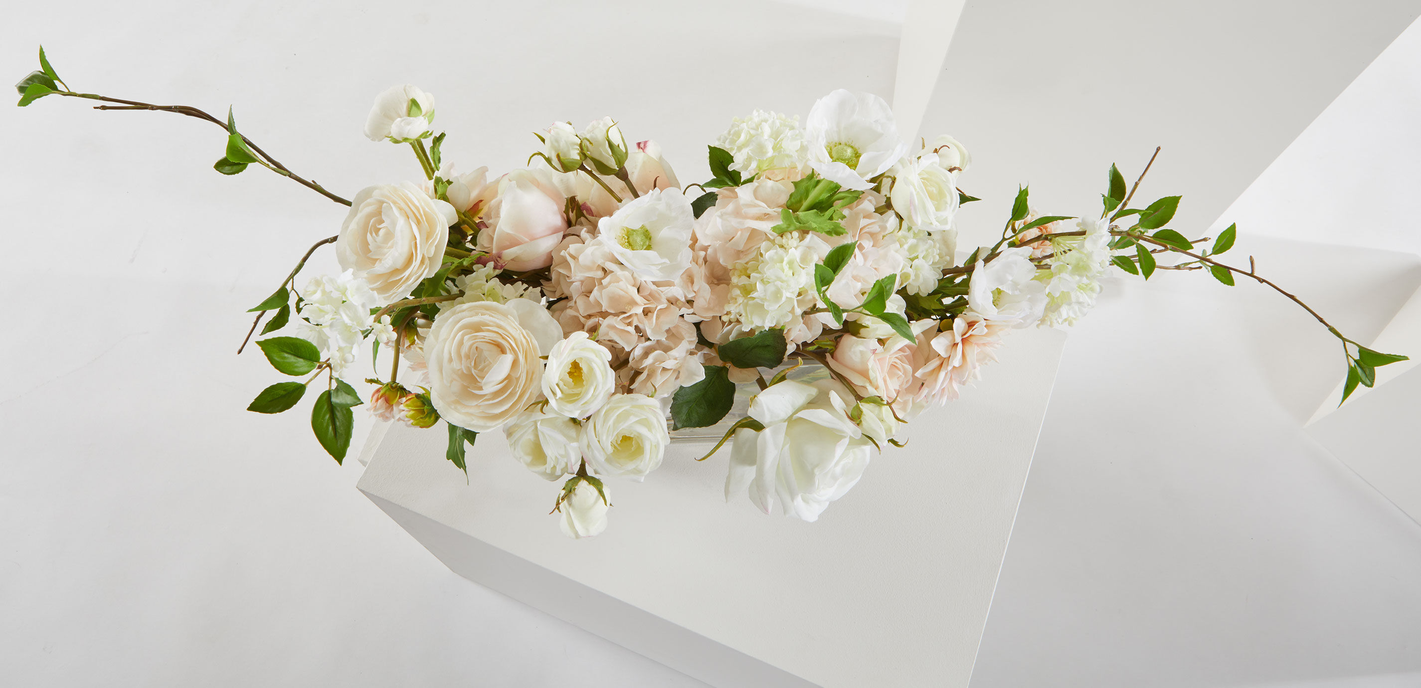 Blush Mixed Floral Bouquet in Small Linear Glass Vase_5