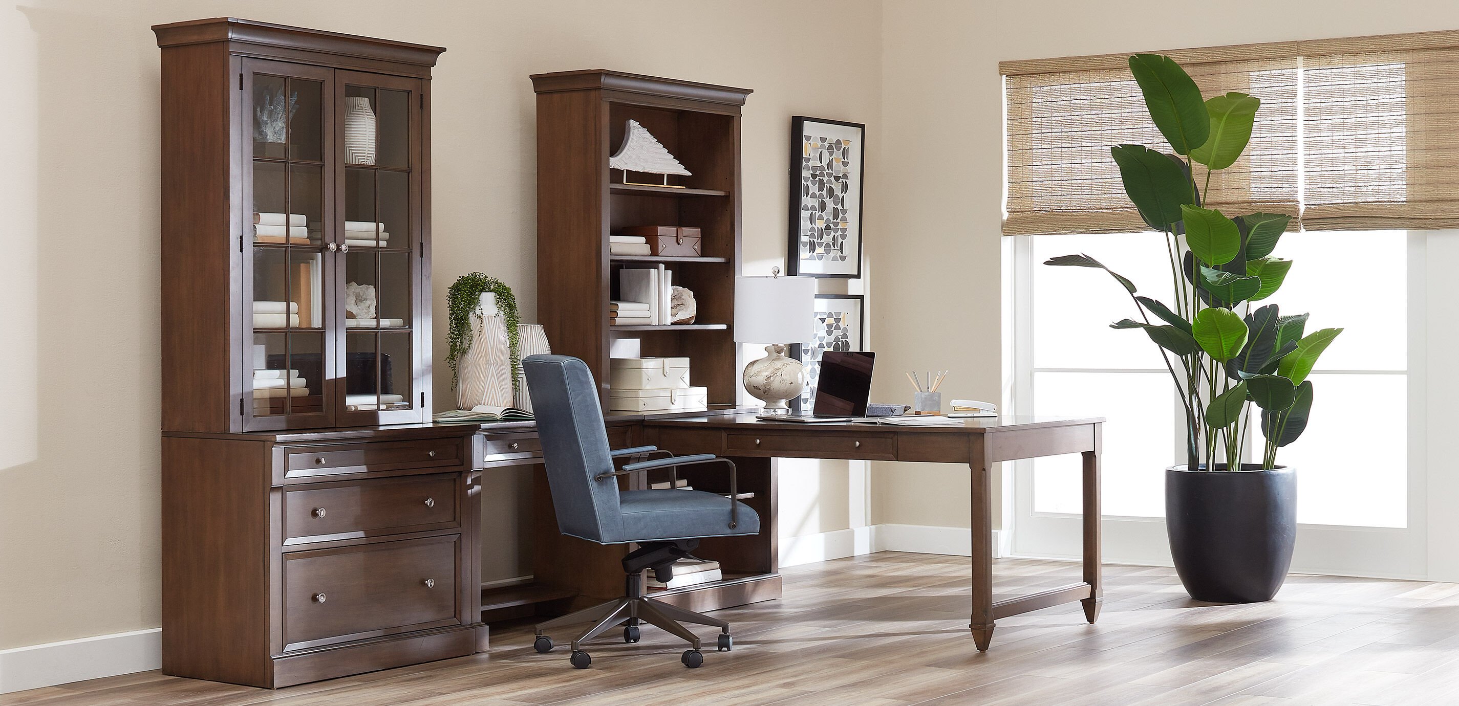 Continental Double Office Island with Bridge Desk_7