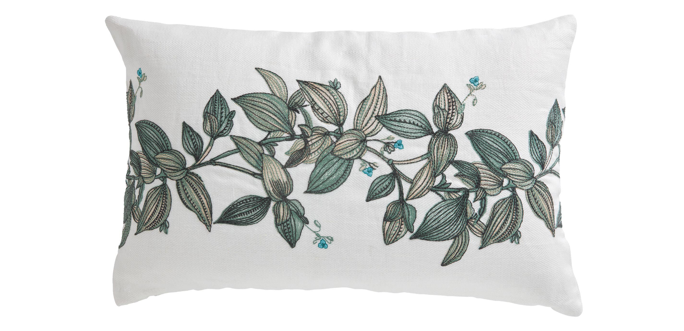 Leafy Vine Embroidered Lumbar Pillow