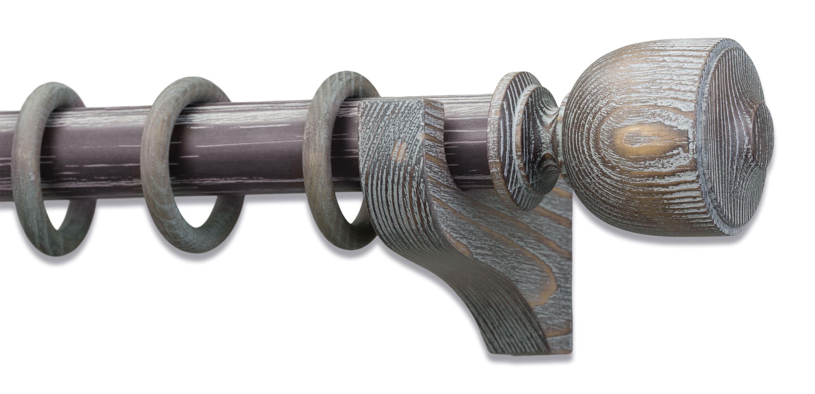 Distressed Wood Drapery Hardware Set with Vase Finial