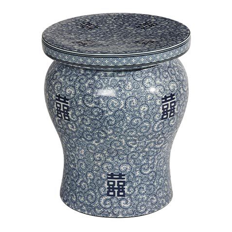 Blue and White Garden Stool image