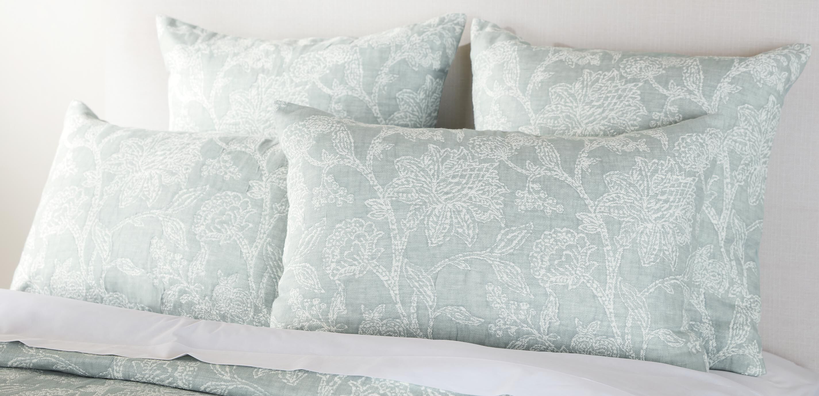 Floral Jacquard Duvet Cover and Shams Set, Aqua_3