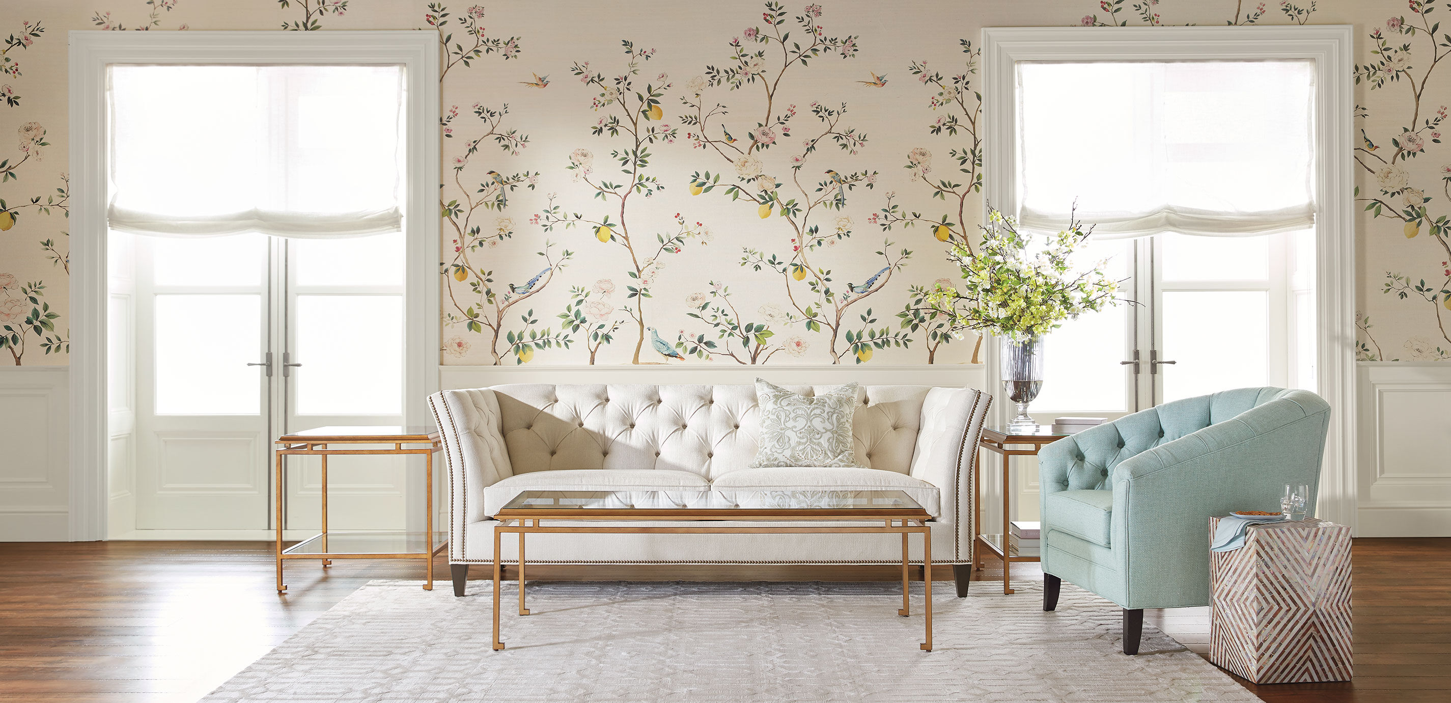 Blossom Chinoiserie Wall Mural on Grasscloth_2