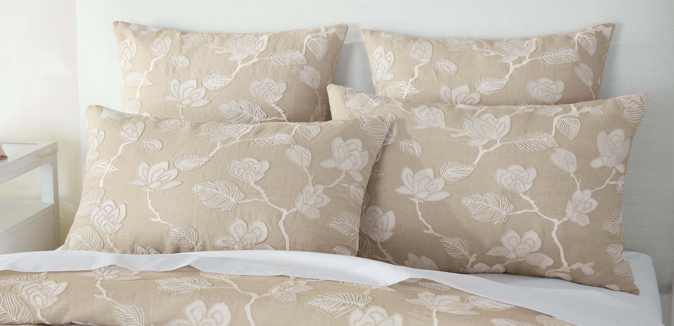 Linen-Blend Floral Embroidered Duvet Cover and Shams Set, Natural_2