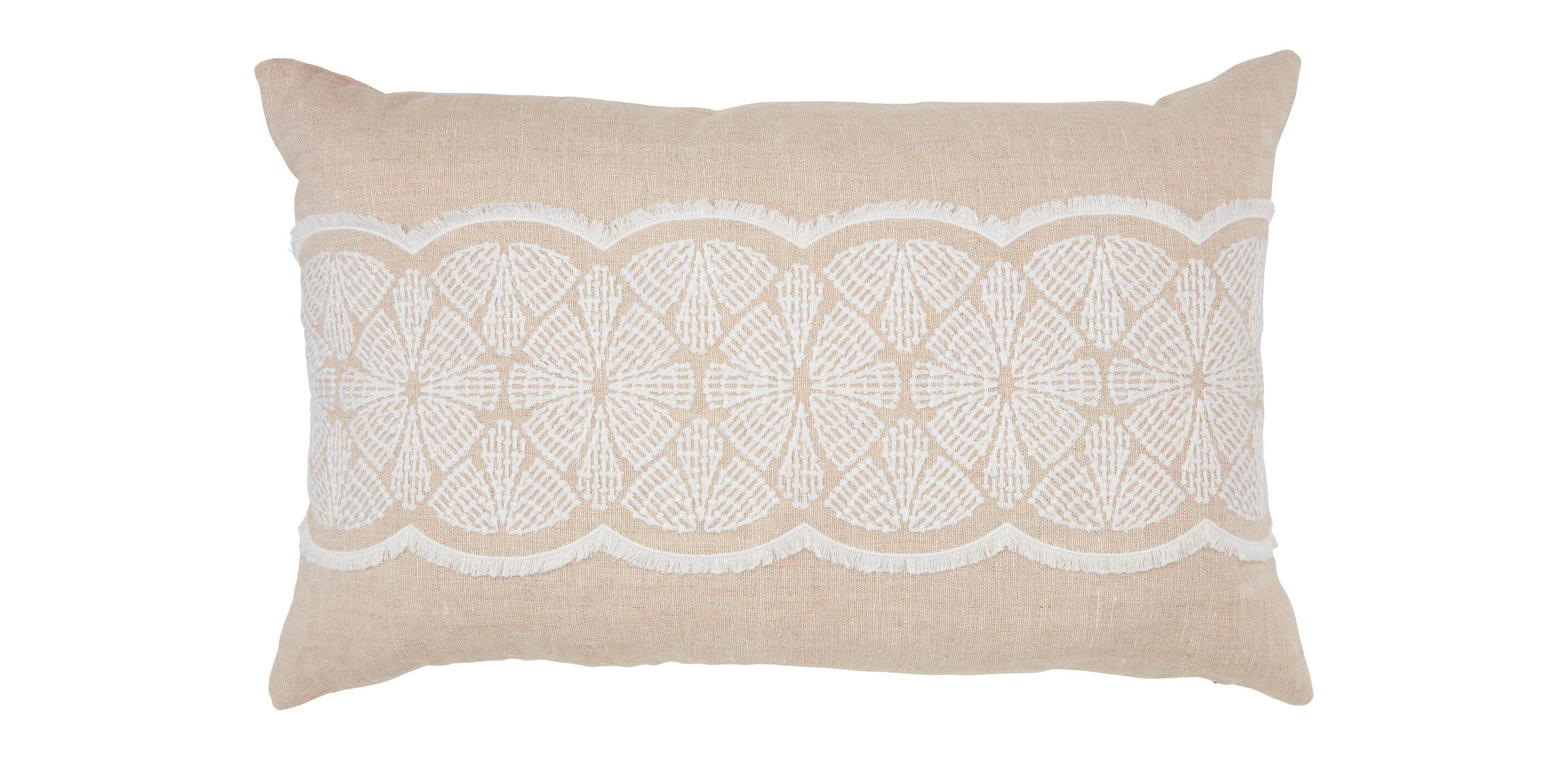 Linen Pillow with White Embroidery