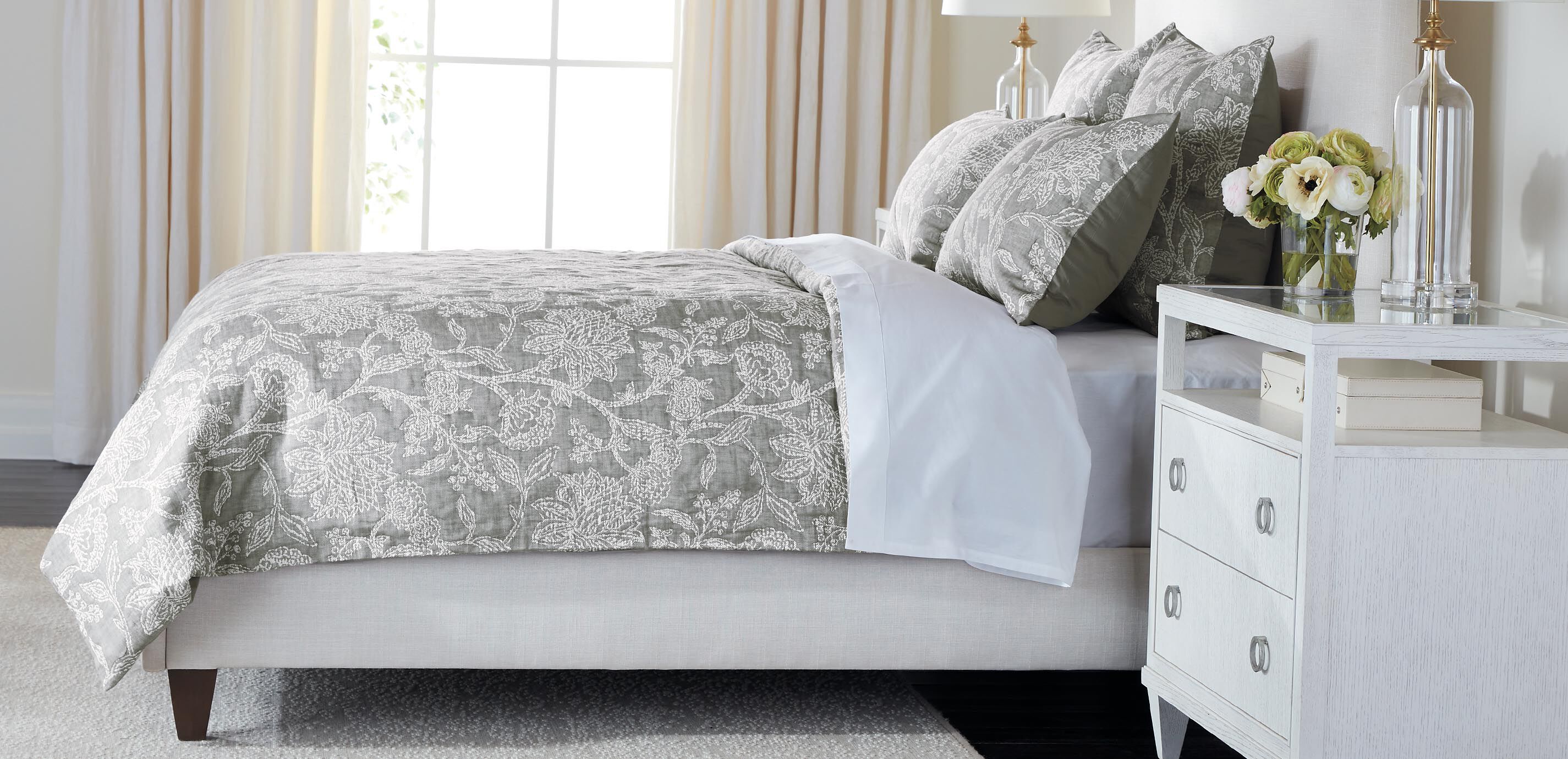 Floral Jacquard Duvet Cover and Shams Set, Gray_1