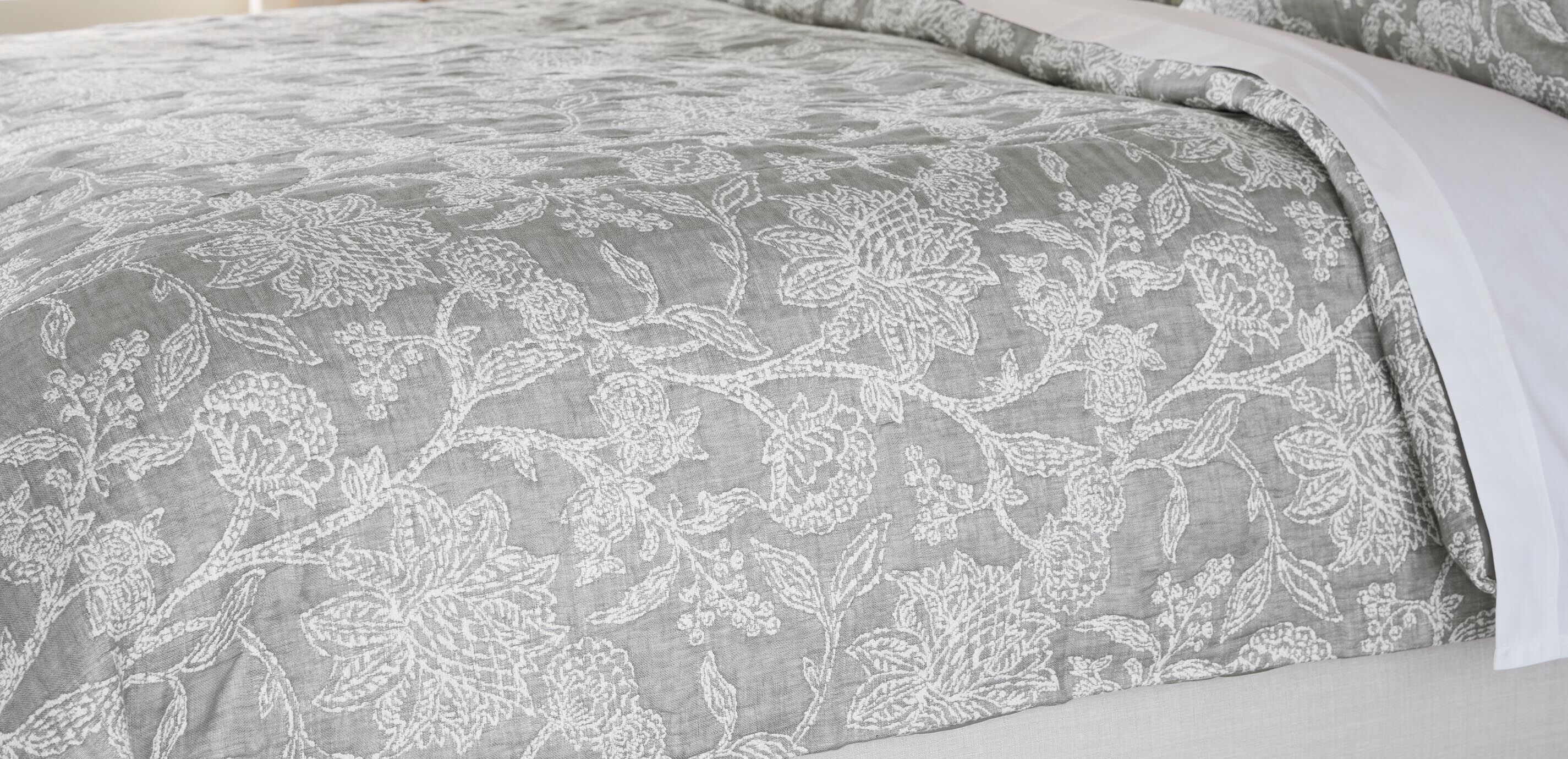 Floral Jacquard Duvet Cover and Shams Set, Gray_5