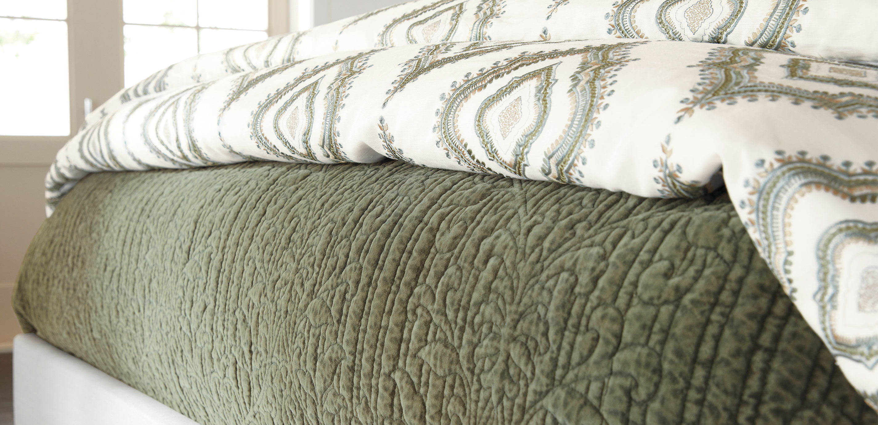 Garment-Dyed Velvet Quilted Coverlet and Shams Set, Sage_4