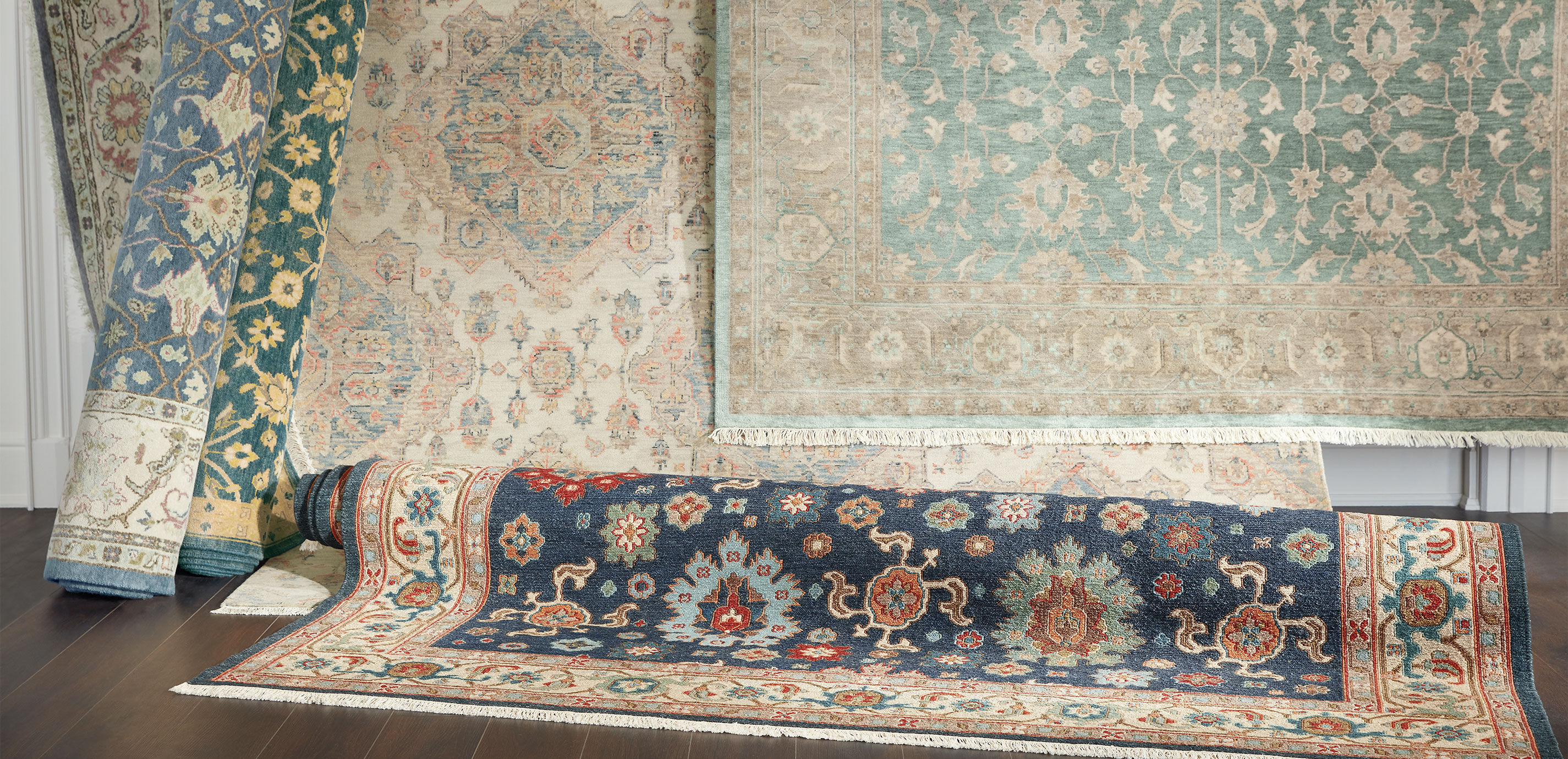 Mughal Mahal Sea Blue Floral Rug_12