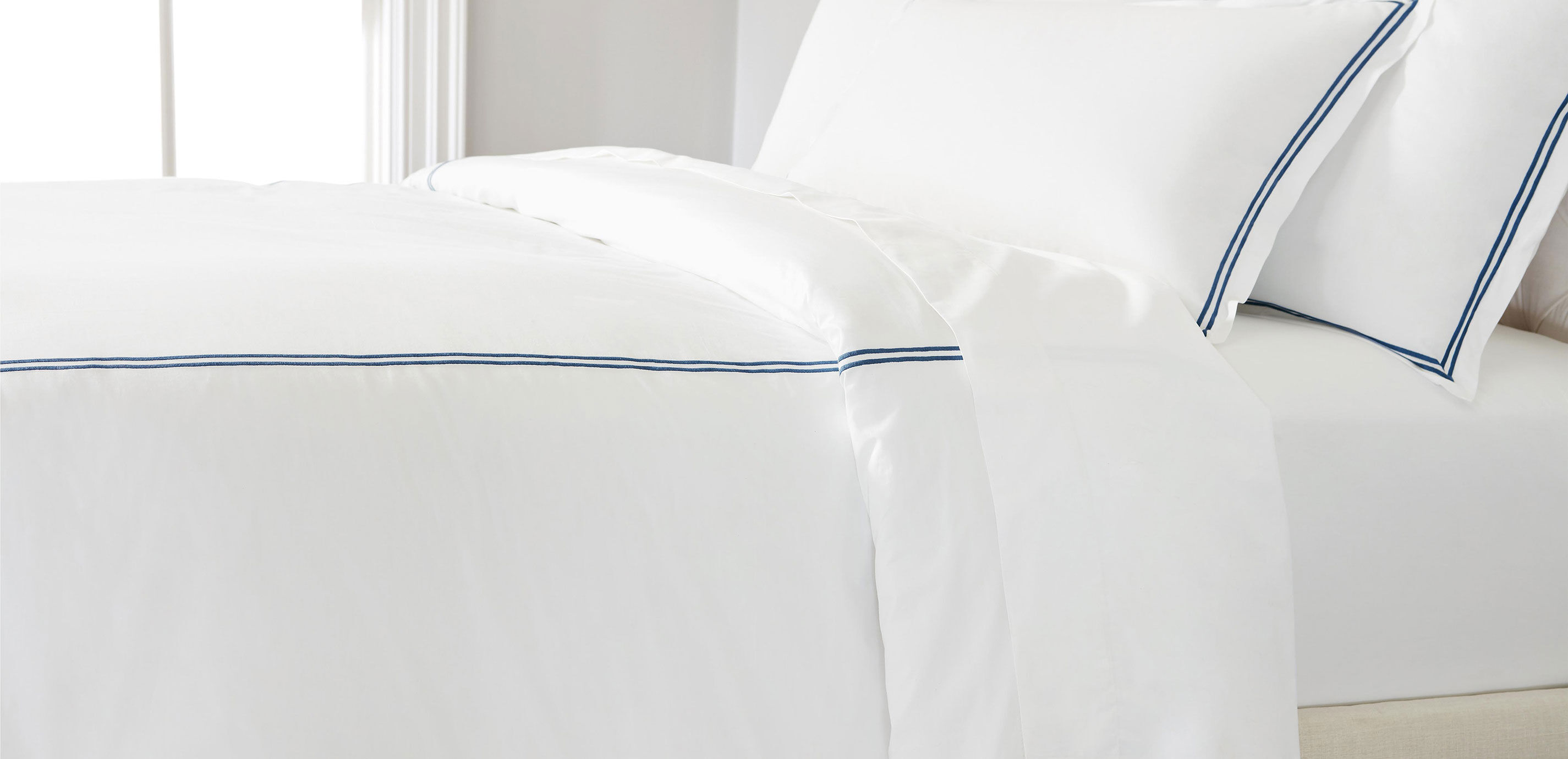 Satin-Stitch Percale Duvet Cover