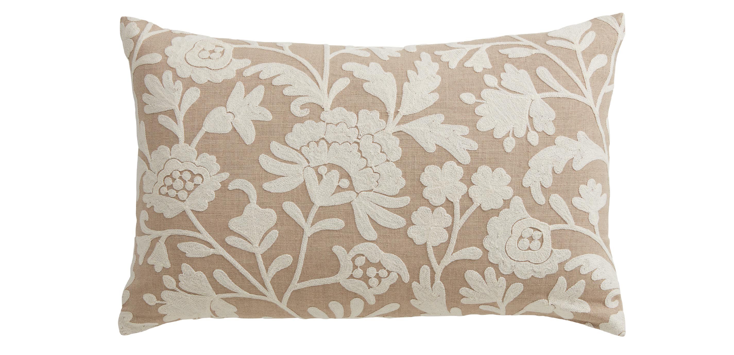 Crewel Stitch Botanical Lumbar Pillow