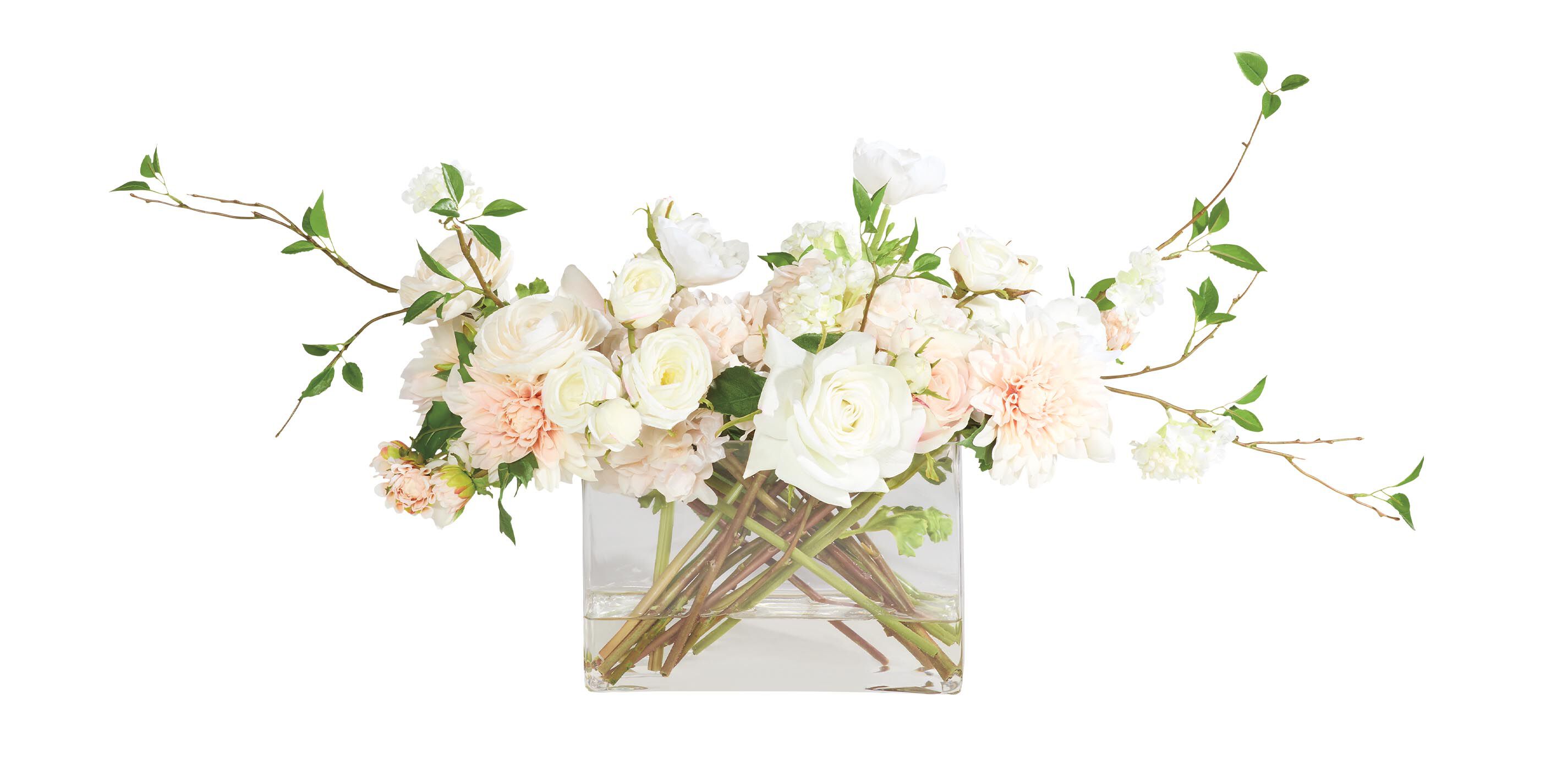 Blush Mixed Floral Bouquet in Small Linear Glass Vase_2