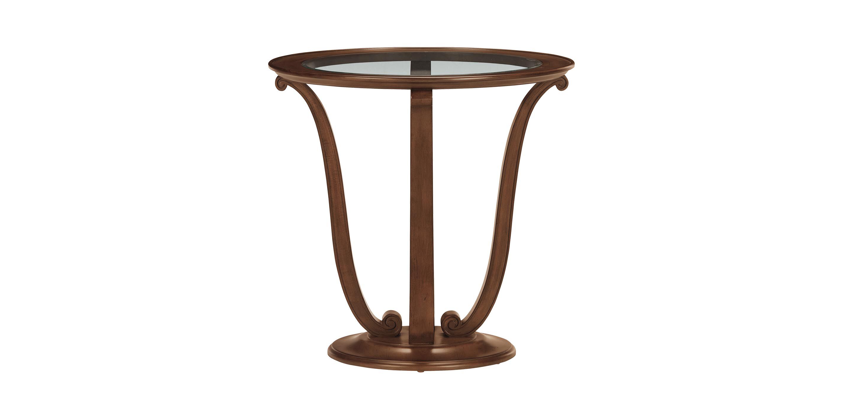 Camille Round Glass-Top Scroll-Base End Table