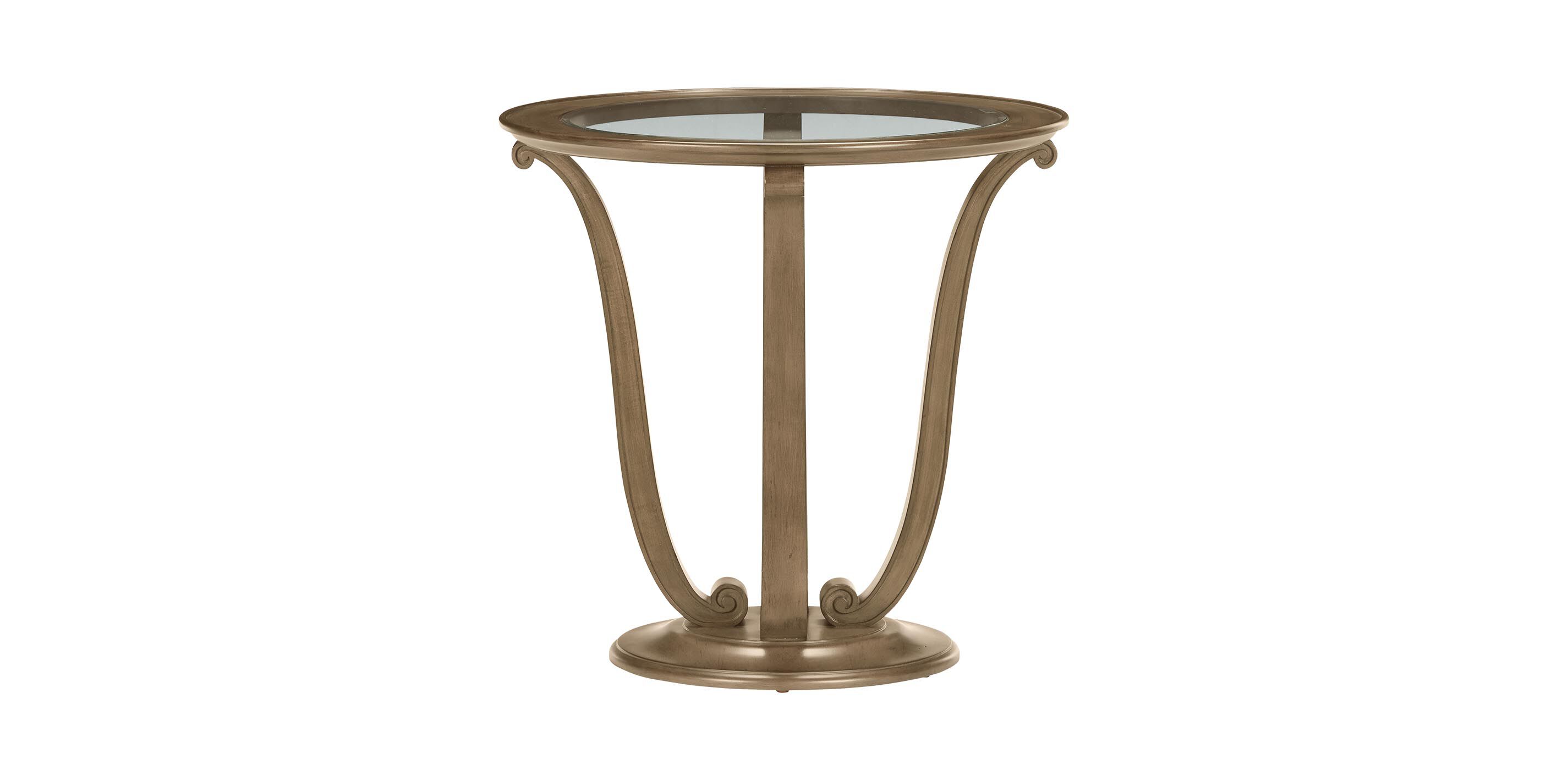 Camille Round Glass-Top Scroll-Base End Table