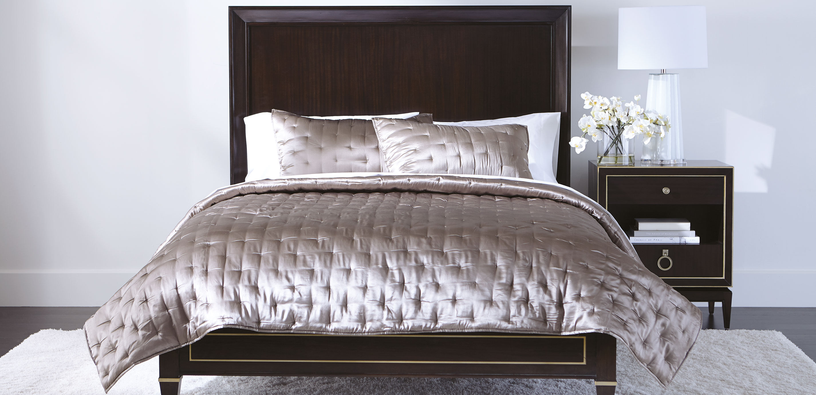 Washed Taupe Silk Coverlet and Shams