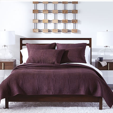 Rice Stitch Kantha Quilt and Shams, Beet image