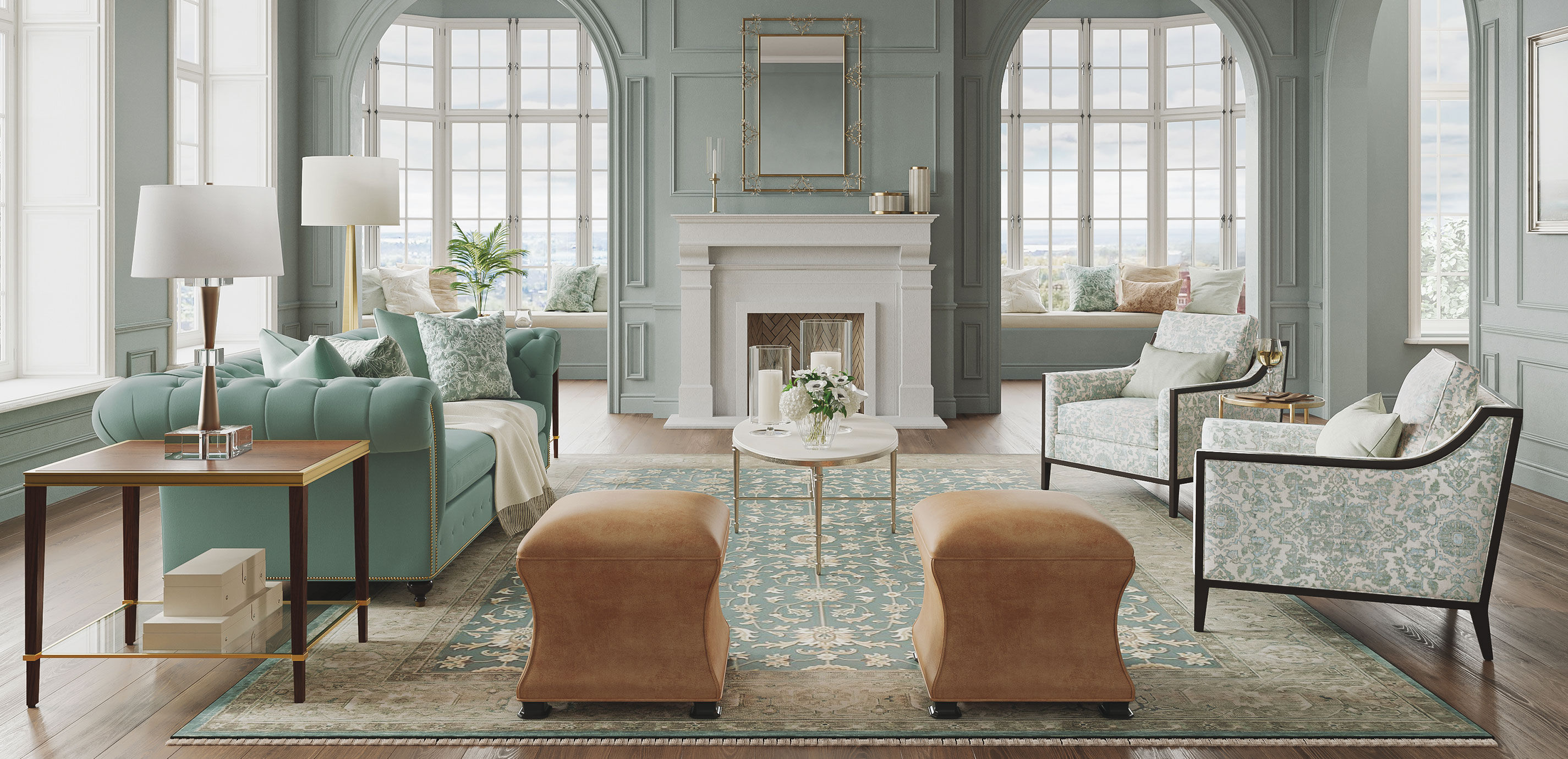 Mughal Mahal Sea Blue Floral Rug_11