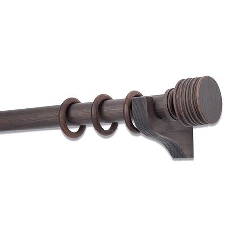 Distressed Wood Drapery Hardware Set with Stacked End Cap Finial image