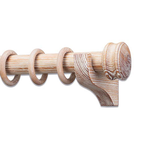 Distressed Wood Drapery Hardware Set with Cuffed End Cap Finial image