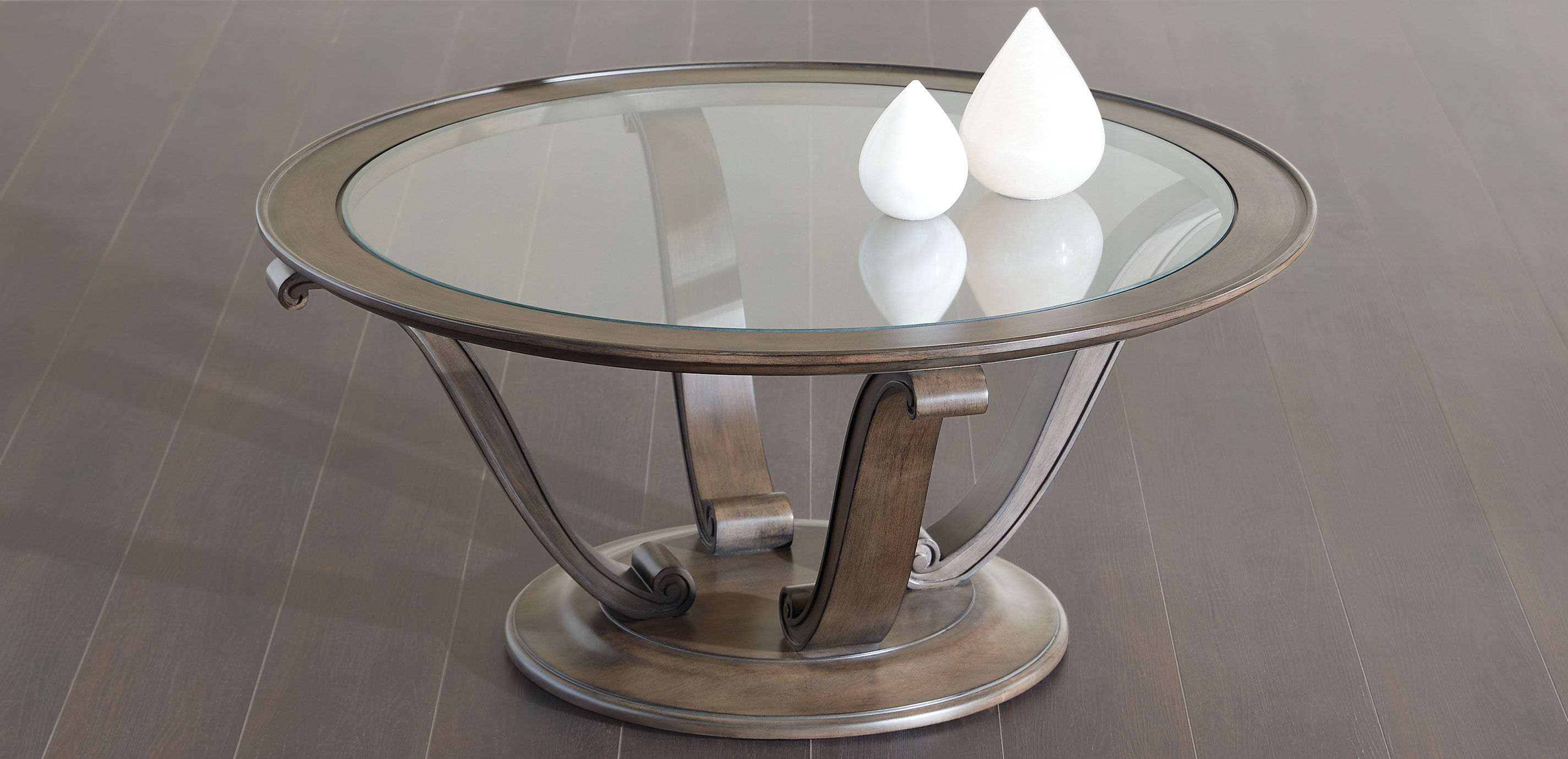 Camille Round Glass-Top Scroll-Base Coffee Table_7
