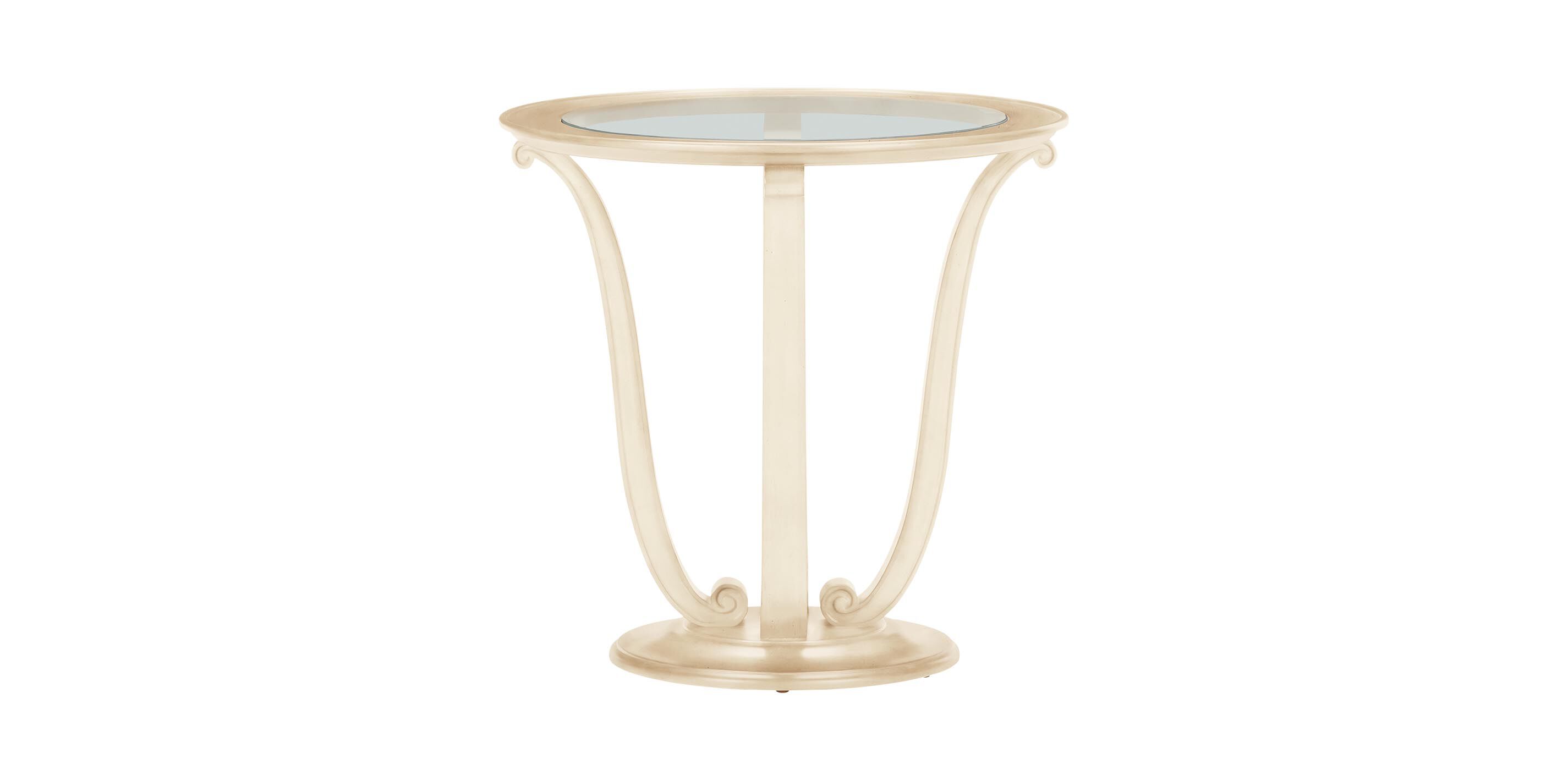 Camille Round Glass-Top Scroll-Base End Table
